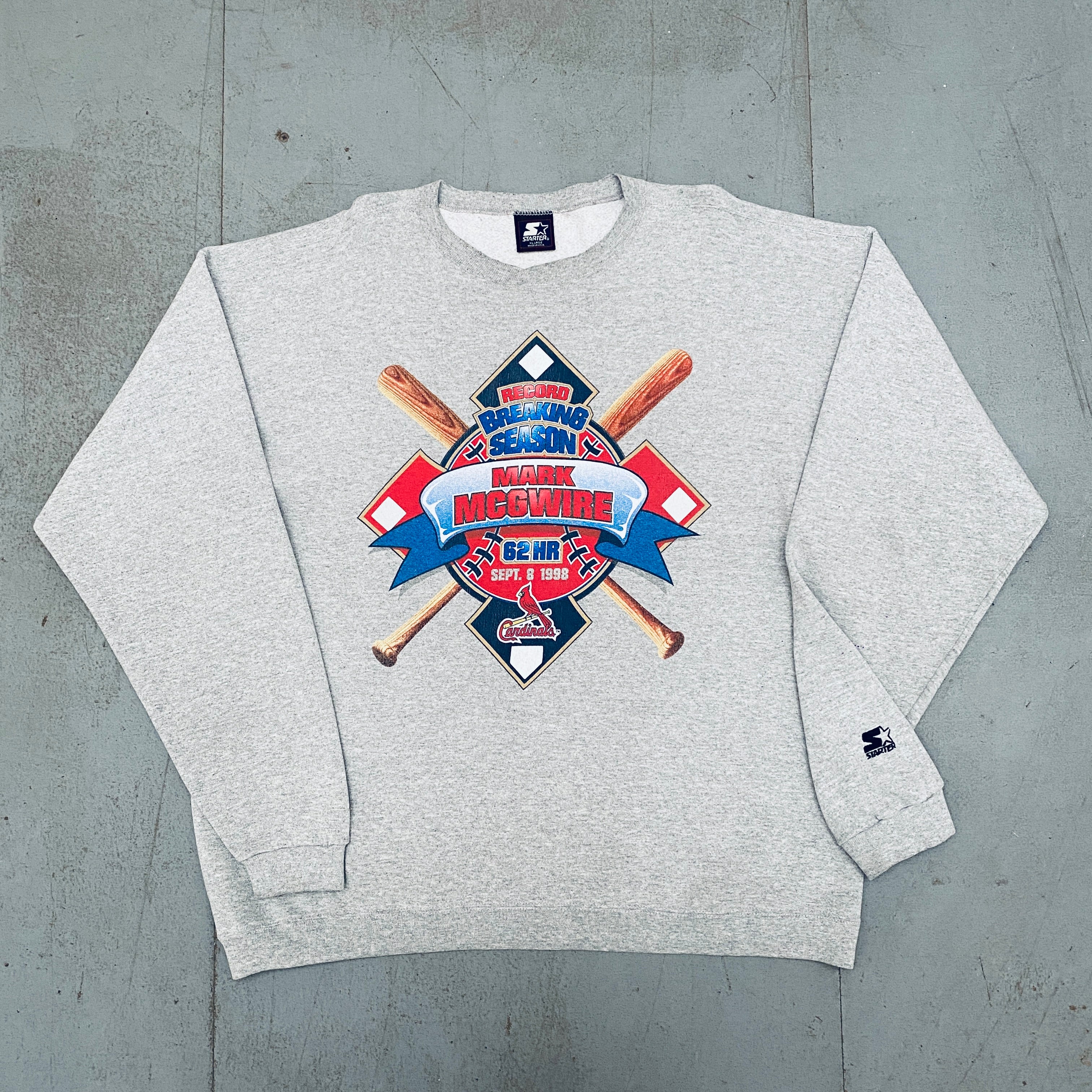 St. Louis Cardinals 1998 Mark McGwire 62 Home Run Record Breaking Season Starter Sweatshirt (XL) - Vintage Baseball Fan Gift & Game Day Outfit