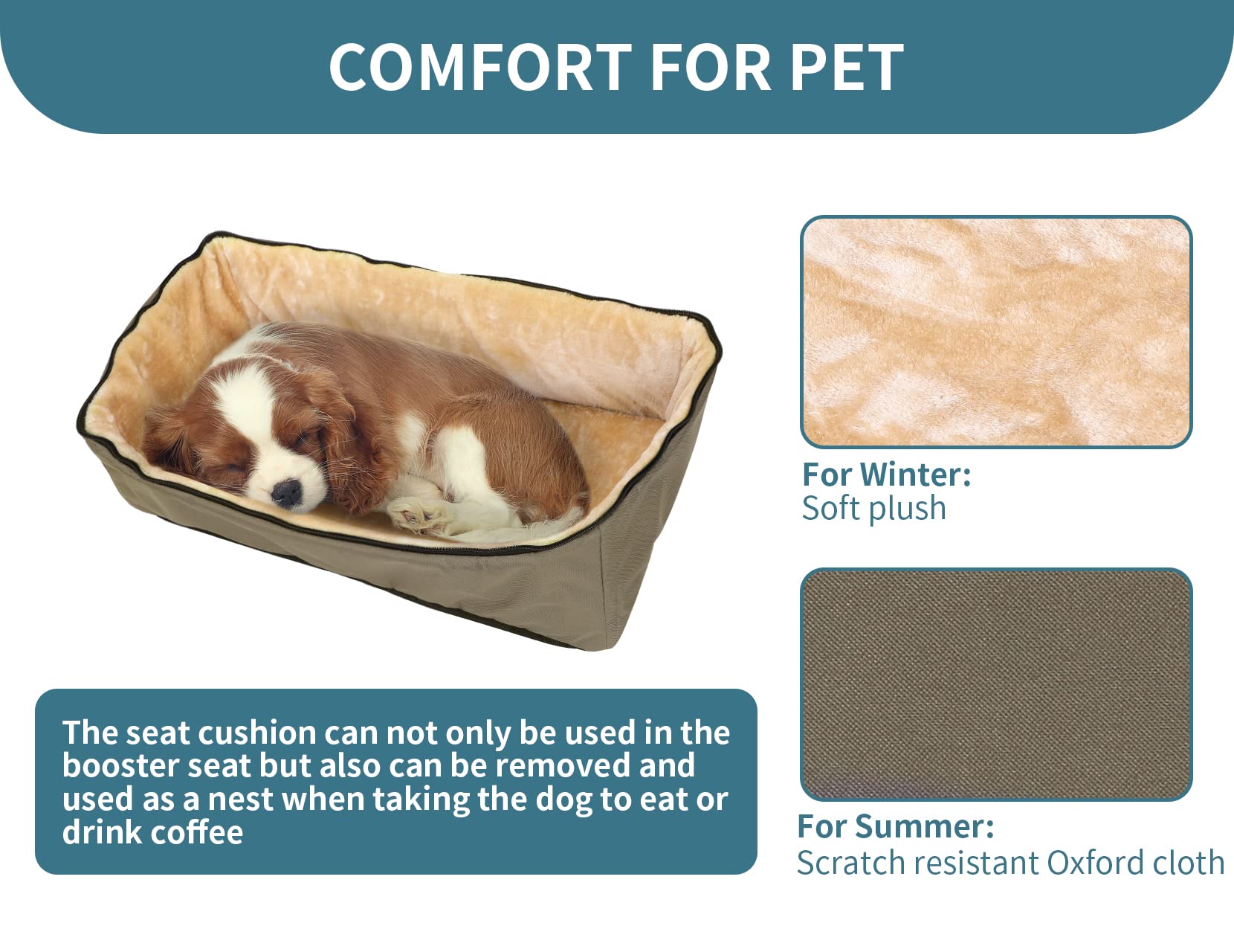 Petsfit Large Dog Car Booster Seat for Small & Medium Dogs Up to 55 lbs - 2 Big Storage Pockets - Safe Travel for Cars, Trucks & SUVs (Brown) - Perfect for Road Trips & Vet Visits