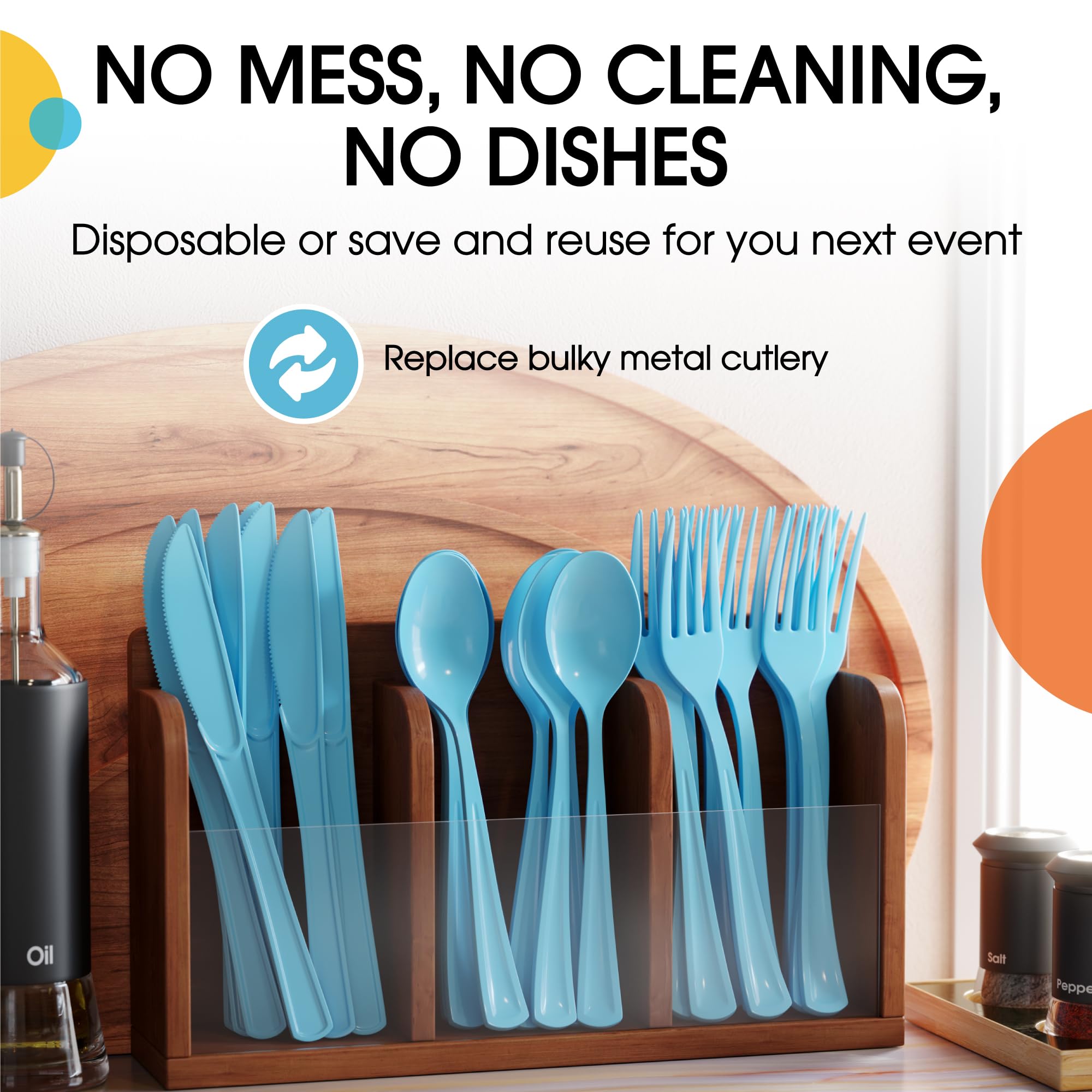 Light Blue Heavy Duty Plastic Cutlery Set - 150 Pcs Disposable Utensils (50 Forks, 50 Knives, 50 Spoons) - Durable Party Flatware for Picnics, BBQs, Catering & Events