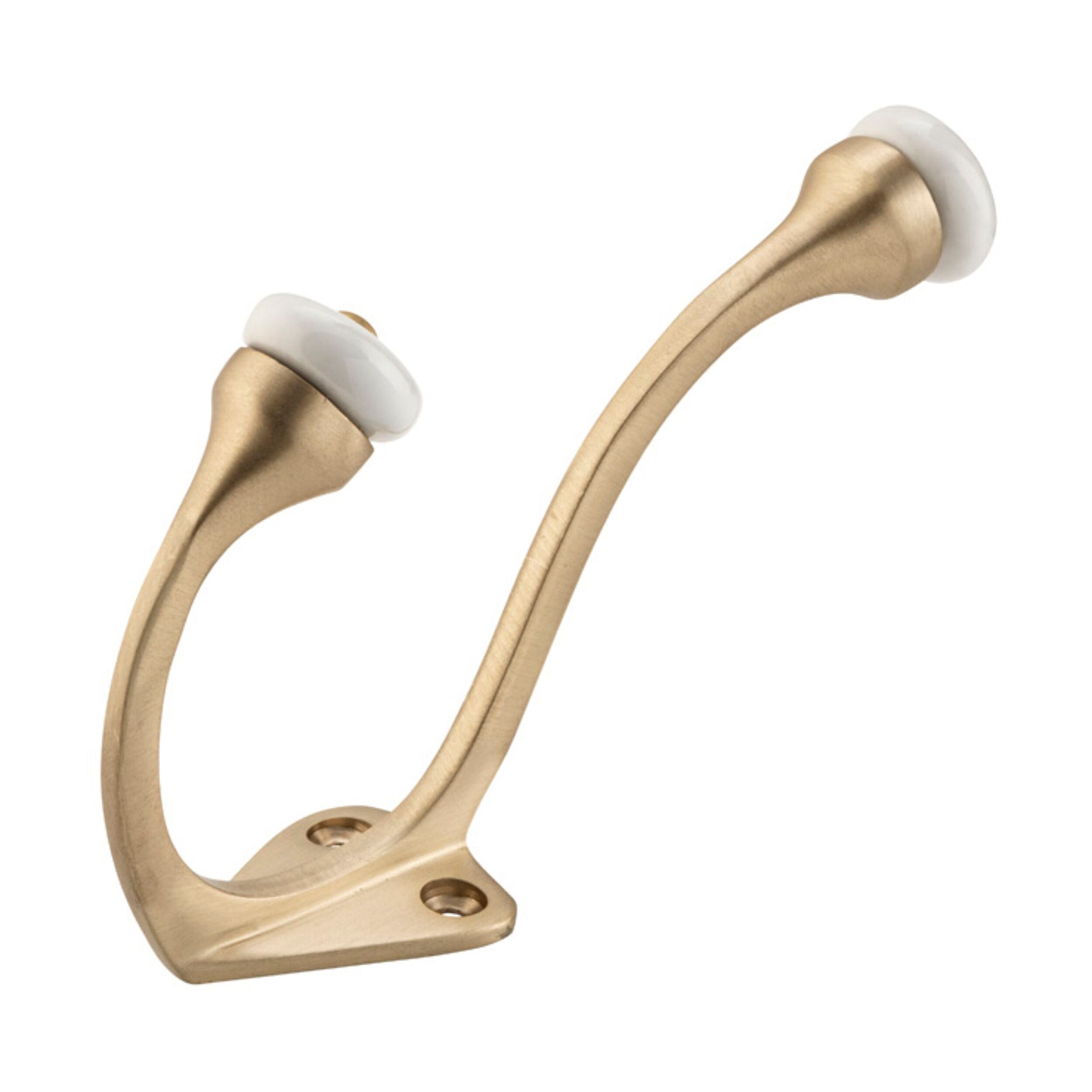 6705 Porcelain Tip Satin Brass Hat & Coat Hook 4.53