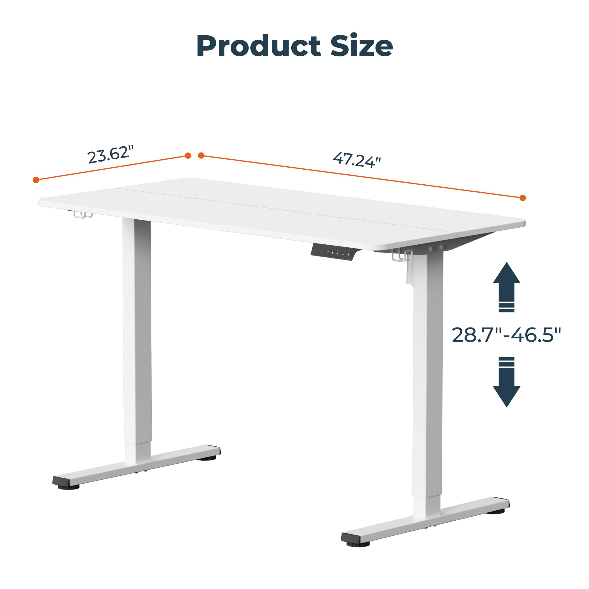 Adjustable Standing Desk 47x24 Inches - Electric Height Adjustable Sit Stand Desk with Memory Preset for Home Office, Ergonomic Computer Workstation (White) - Perfect for Remote Work, Gaming & Study Setup