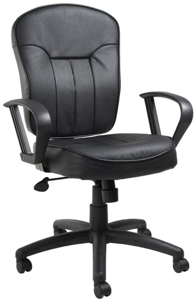 Premium Black Leather Task Chair with Loop Arms - Ergonomic Office Chair for Home & Business Workspaces