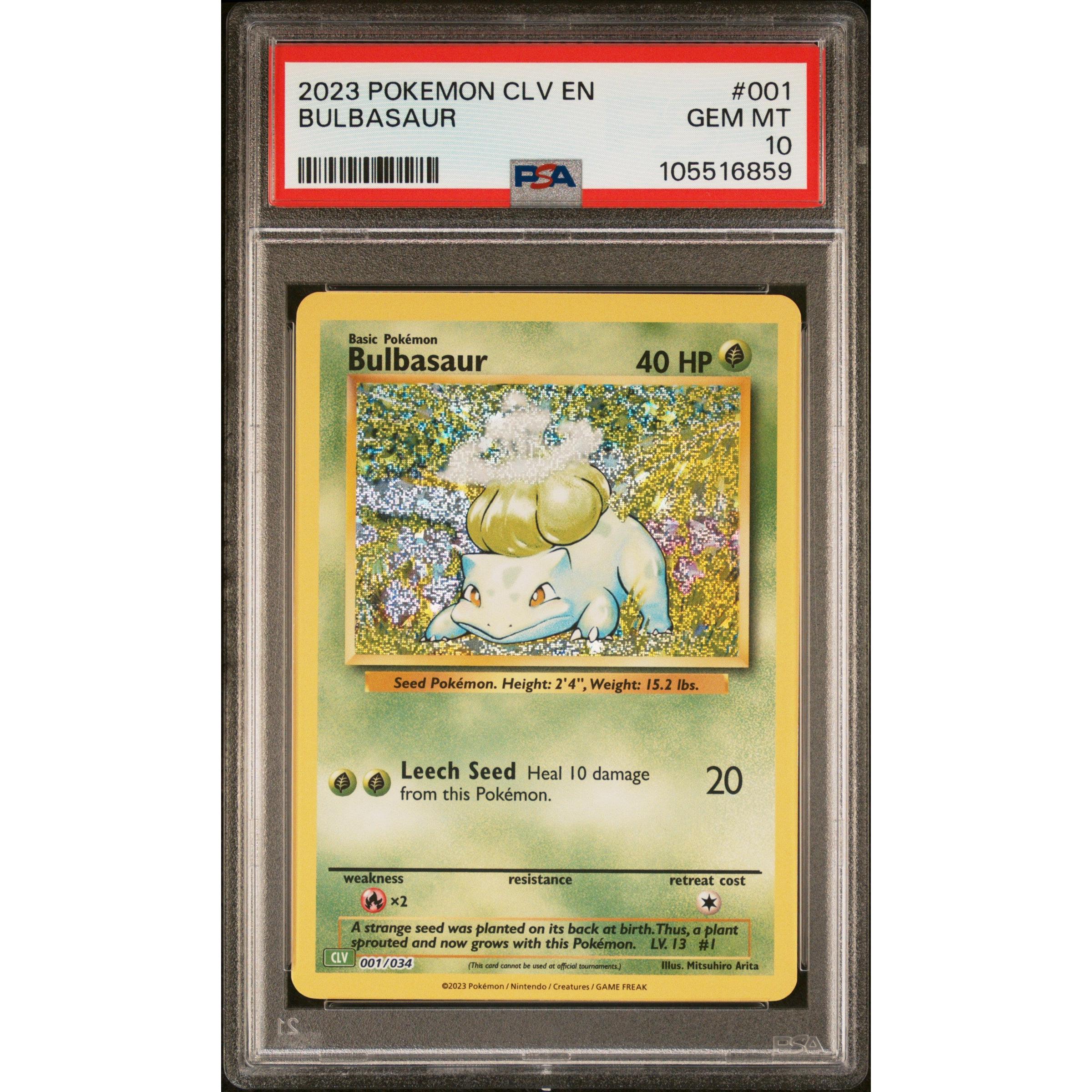 2023 Pokemon Classic Collection Bulbasaur 001/034 PSA 10 Graded Card - Rare Collectible for Trading Card Game (TCG) Enthusiasts & Investors | Perfect for Display, Gaming Battles, and Pokemon Memorabilia Collections