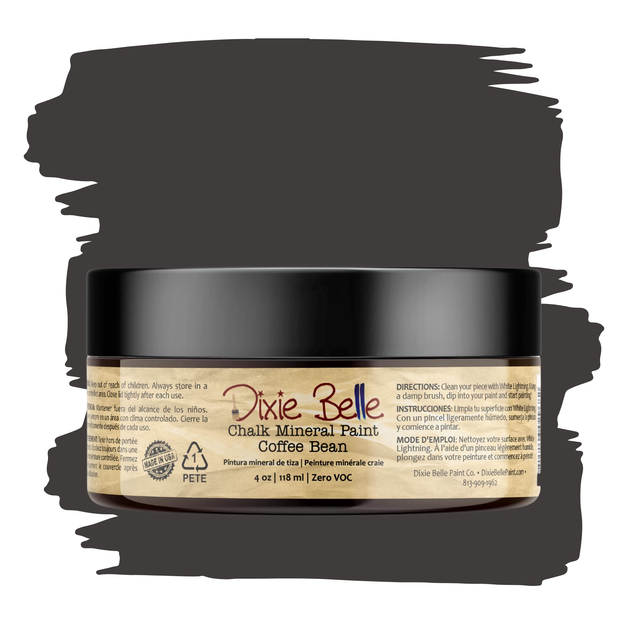 Dixie Belle Chalk Mineral Paint - Coffee Bean (4oz) | Matte Espresso Brown Furniture Paint for DIY Projects | Made in USA | Perfect for Upcycling Tables, Cabinets & Home Decor