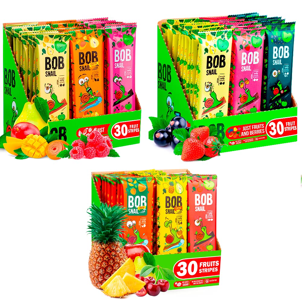 BOB SNAIL Healthy Fruit Snacks - Vegan, Gluten-Free, No Sugar Added - Delicious Dried Fruit Treats for Adults & Kids - Perfect for Lunch Boxes, Road Trips & Office Snacking