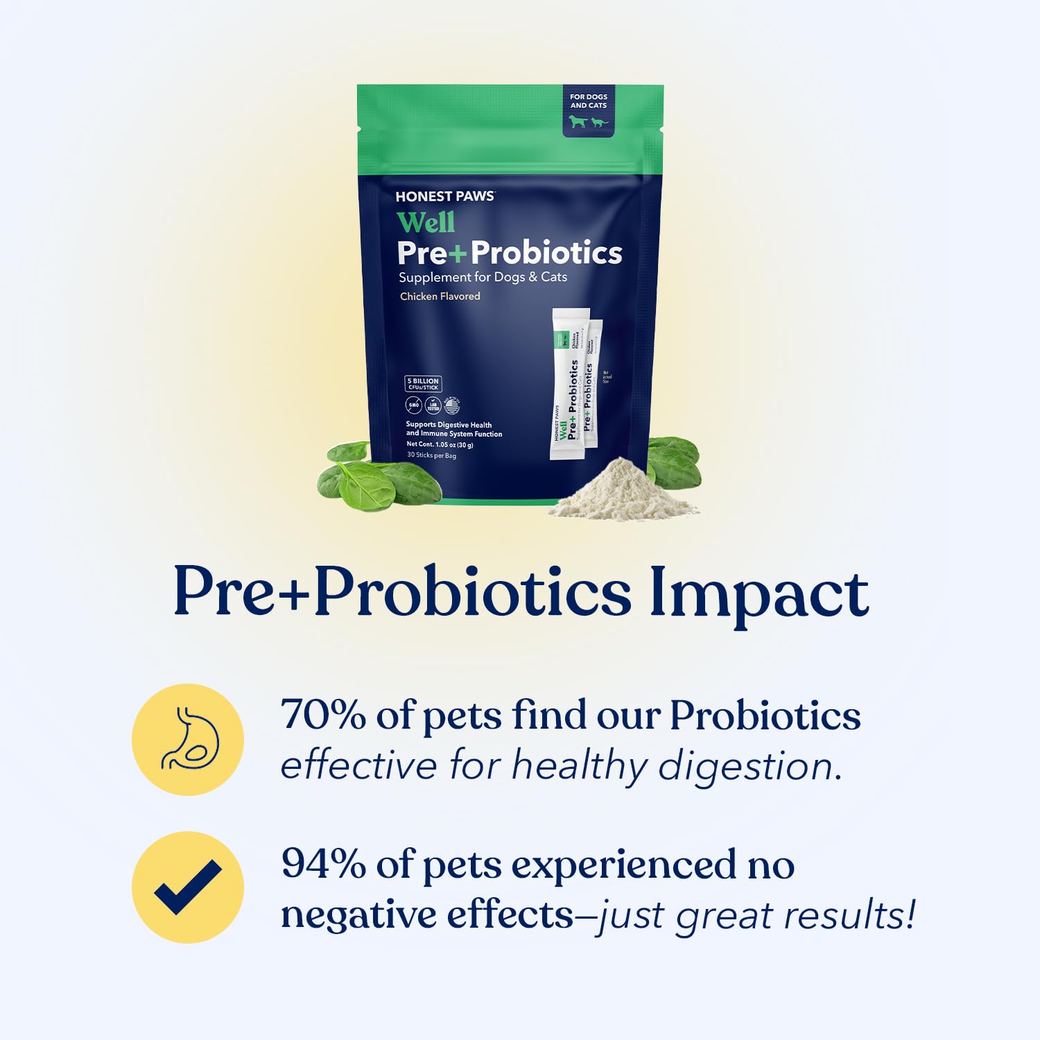 Honest Paws Probiotics for Dogs - Digestive & Immune Support Powder with Prebiotics | Made in USA | Chicken Flavor (30 Sticks) | Supports Gut Health & Immunity for Active Dogs
