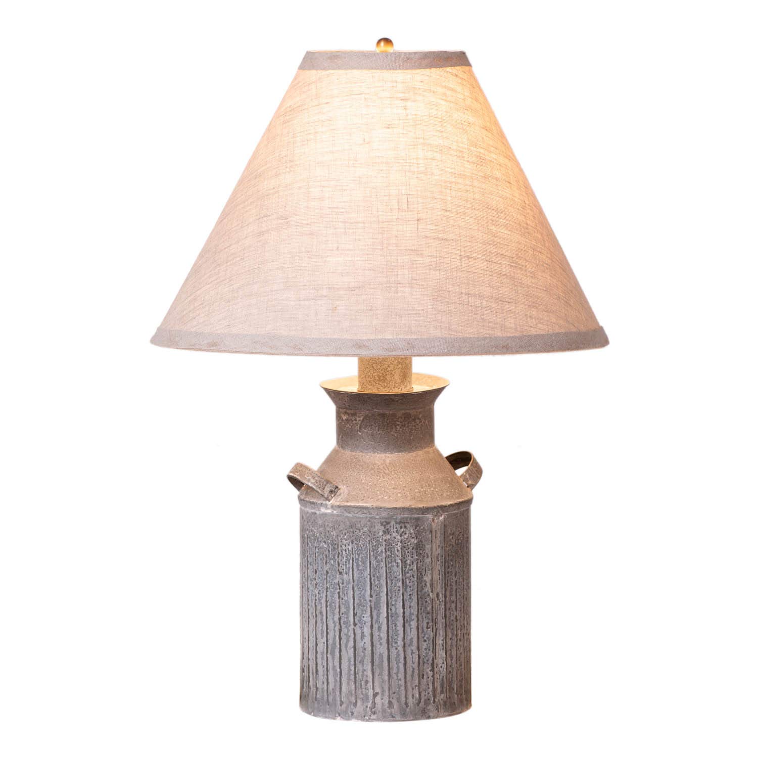 Vintage Country Tinware Milk Jug Lamp with Ivory Linen Shade - Rustic Farmhouse Decor for Living Room, Bedroom, or Kitchen Lighting