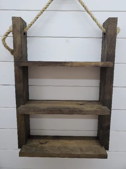 Rustic Farmhouse Rope Hanging Ladder Shelf - Bathroom & Home Decor for Storage and Display - Perfect for Towels, Blankets, Plants, and Decorative Items