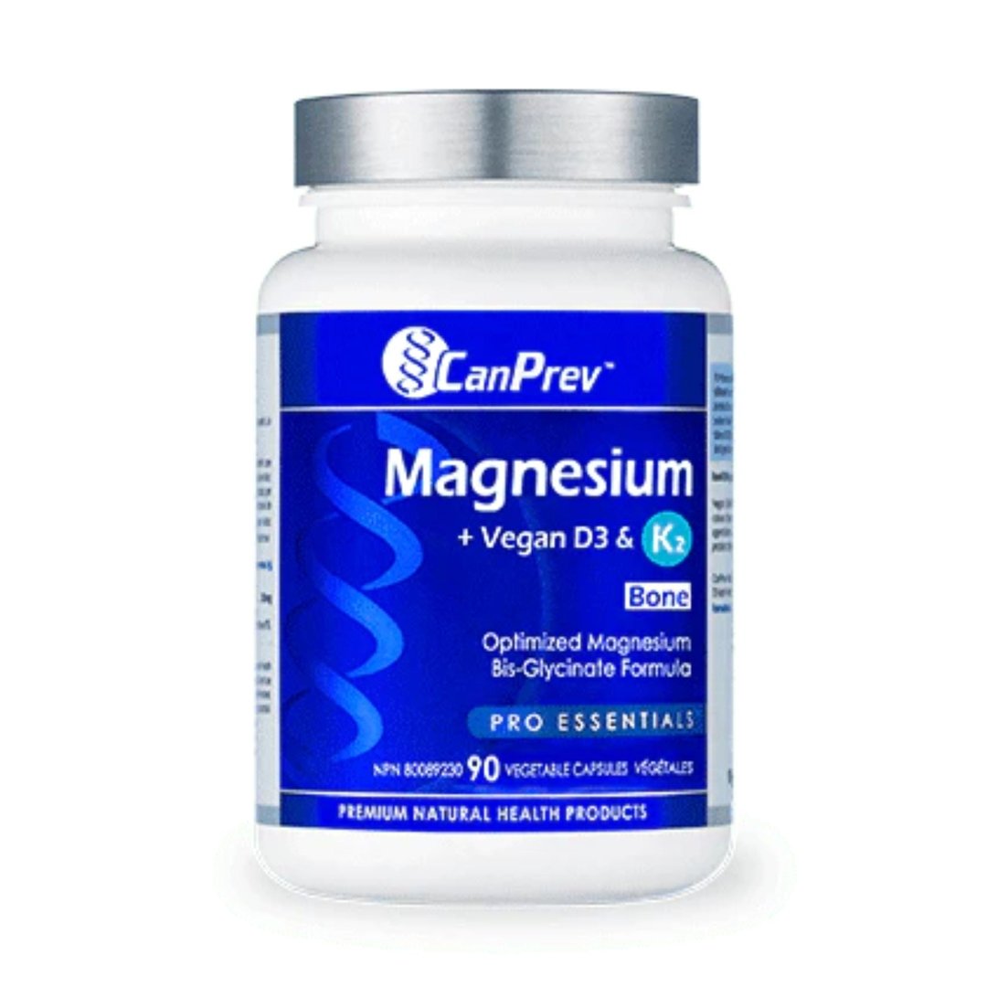 Canprev Magnesium with Vegan D3 & K2 - 90 Vegan Capsules for Bone Health, Muscle Support & Stress Relief - Perfect for Active Lifestyles & Vegan Diets