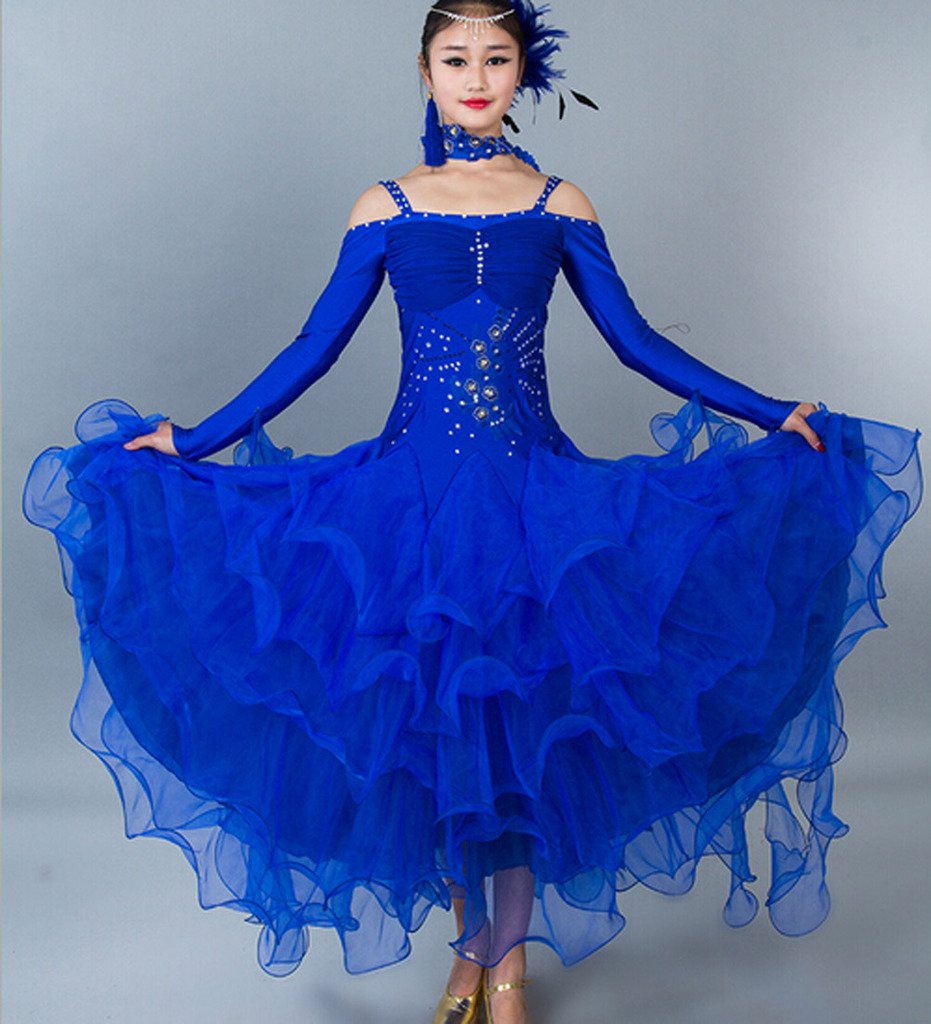 Elegant Women's Modern Waltz Tango Smooth Ballroom Dance Dress - Standard Competition Ball Gown (Blue, Size M) | Perfect for Professional Dance Competitions & Social Events