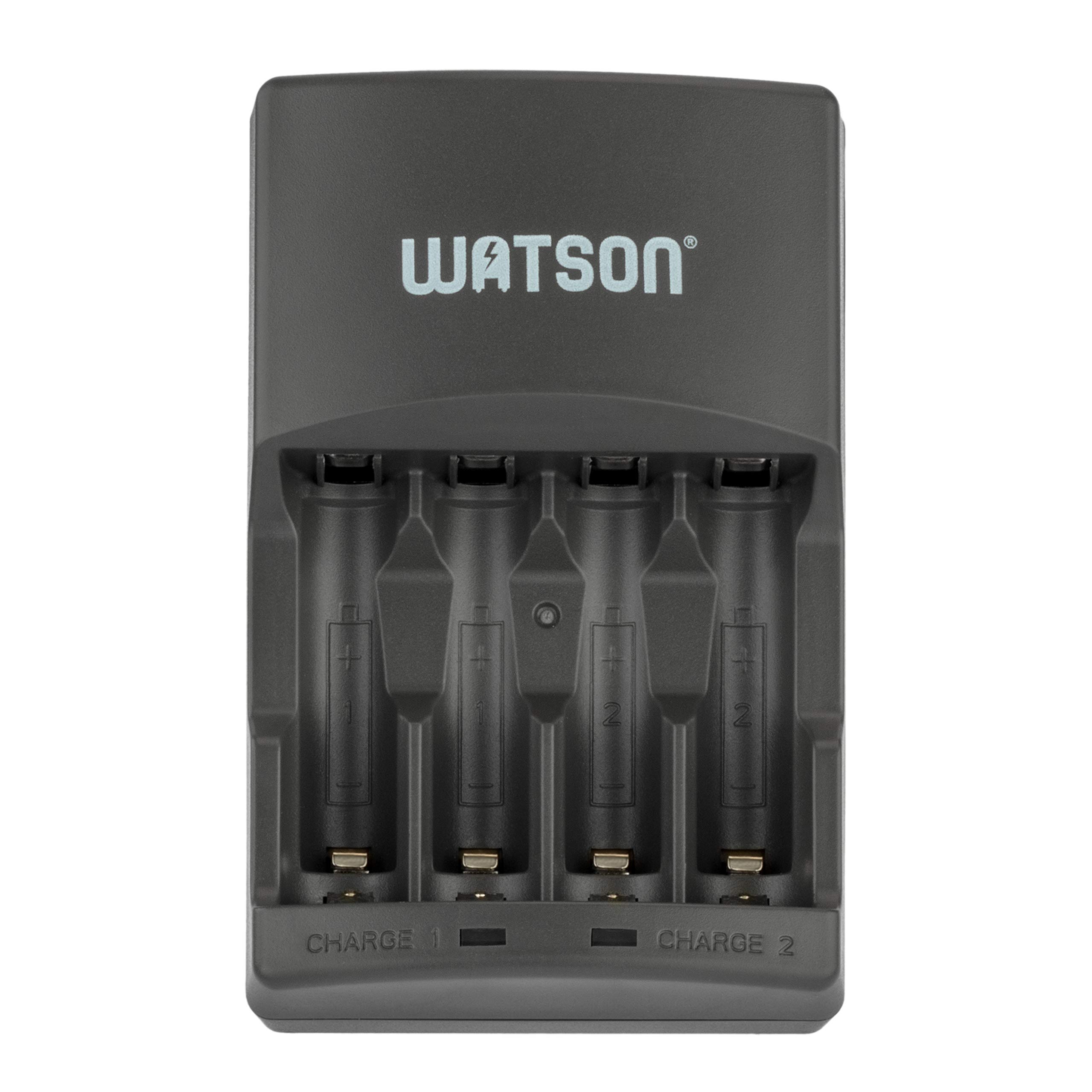 Watson Rapid Charger with 4 AA NiMH Rechargeable Batteries 2500mAh - Fast Charging for Cameras, Flashlights & Gaming Controllers - Perfect for Home, Office & Travel Use