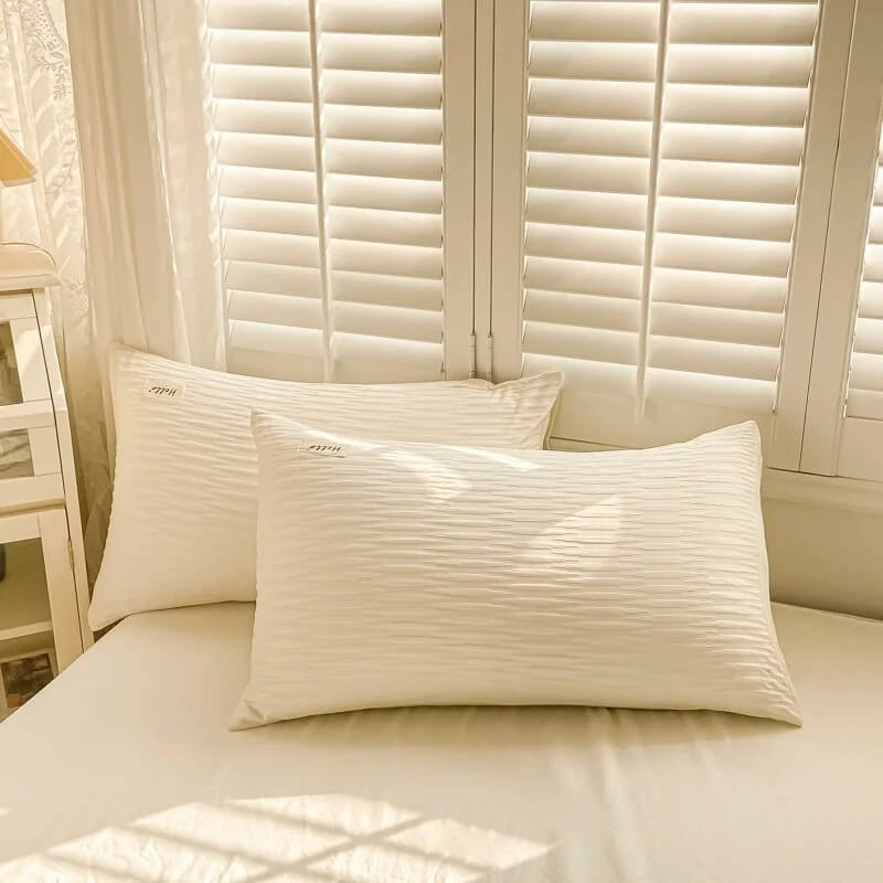 Breathable Seersucker Bedding Set - Queen Size, 4-Piece Wrinkle-Resistant Cotton Bed Sheet Set for Summer - Perfect for Hot Sleepers & Guest Rooms
