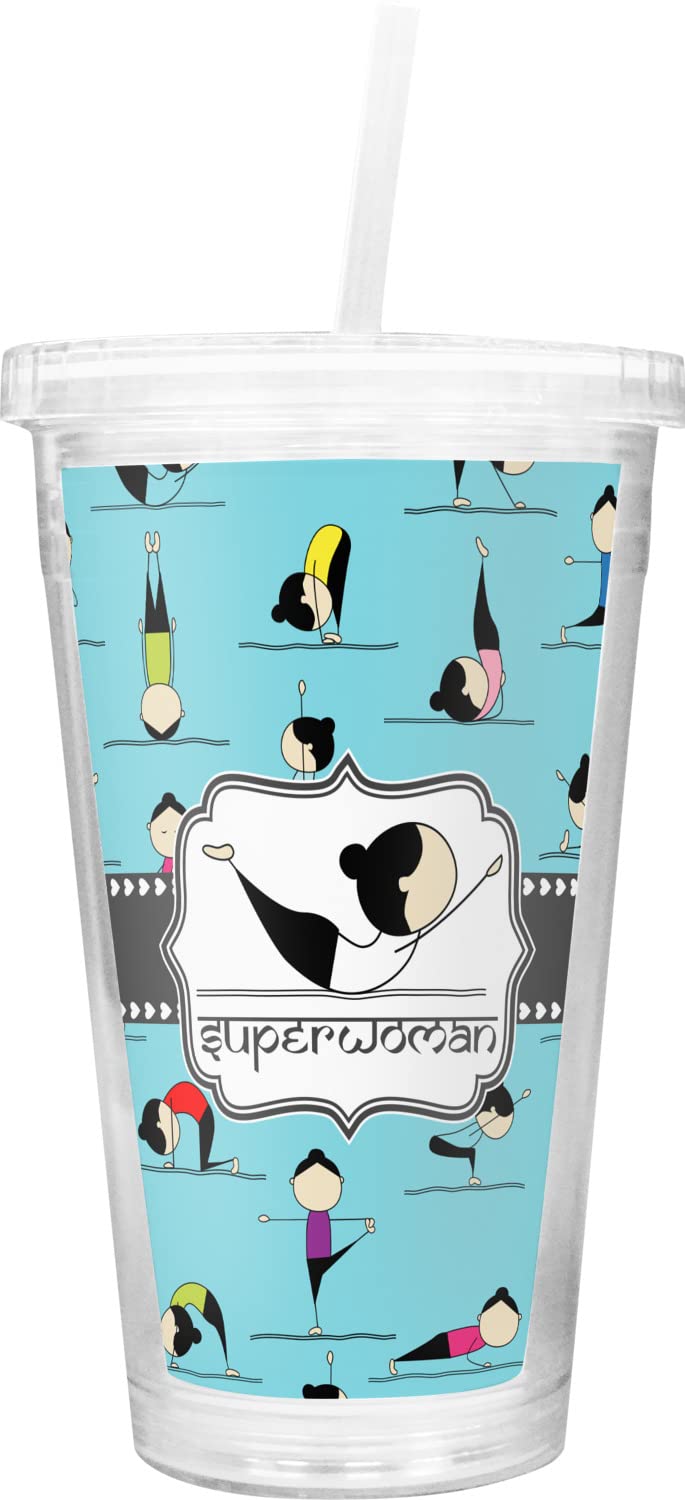 Personalized Yoga Poses 20oz Double Wall Insulated Stainless Steel Tumbler with Lid and Straw - Perfect for Yoga Class, Gym, Workout & Outdoor Activities