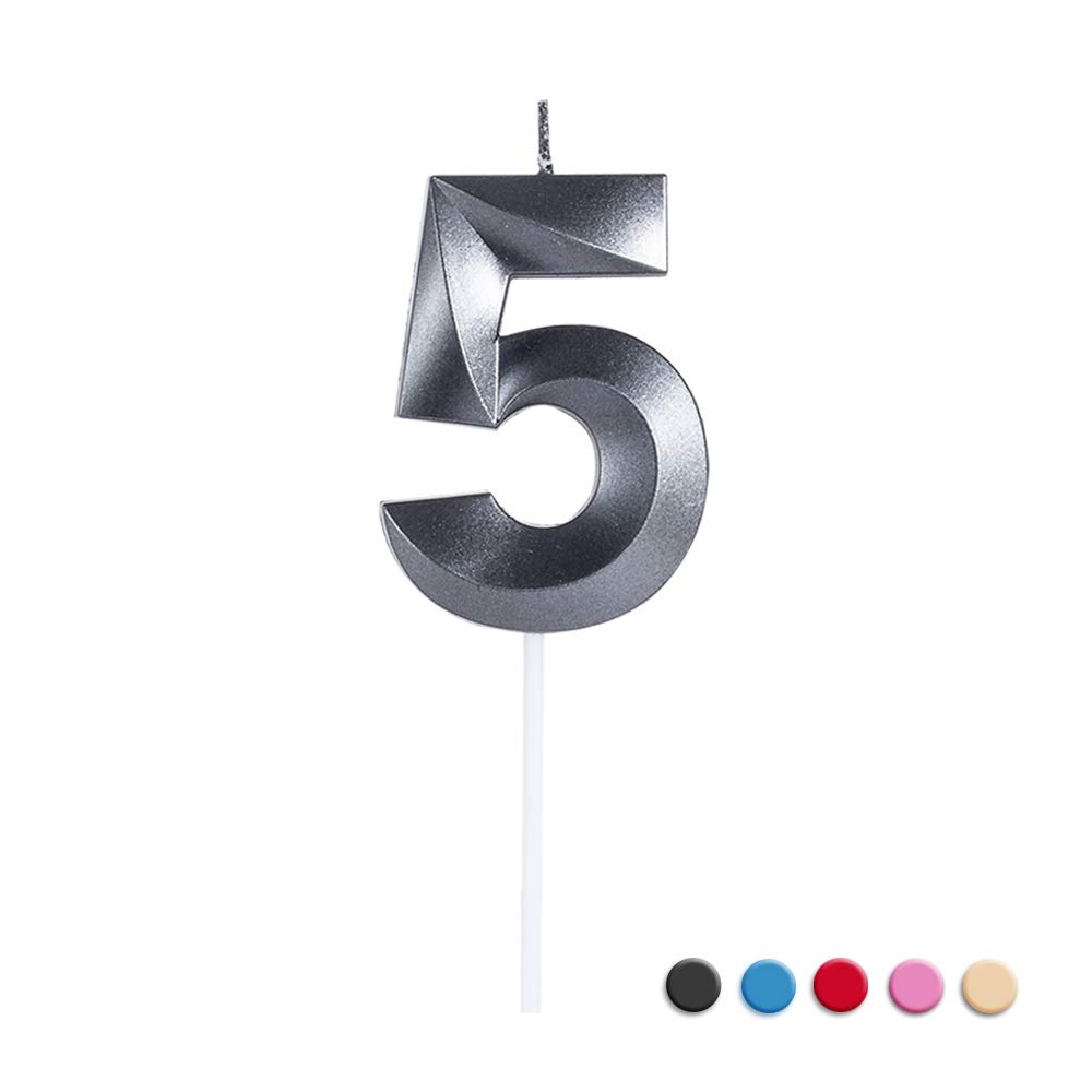 3D Multicolor Extended Big Number Birthday Candles - 5-Pack Black Cake Topper for Anniversary, Graduation & Party Decorations | Perfect for Cakes, Cupcakes & Dessert Displays