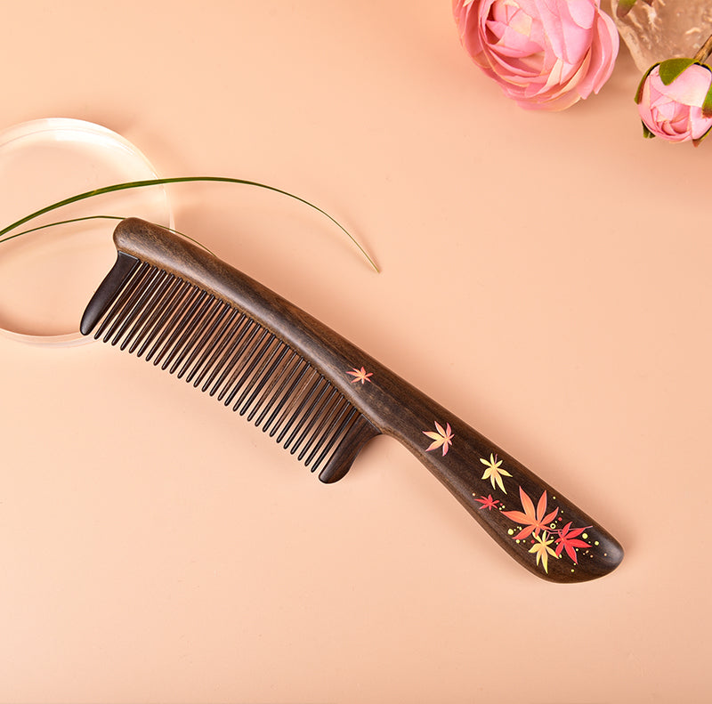 Maple Leaf Wooden Hair Comb for Women & Men - Natural Wood Wide Tooth Detangling Comb for Curly, Thick, and Long Hair - Perfect for Daily Styling, Travel, and Gifts