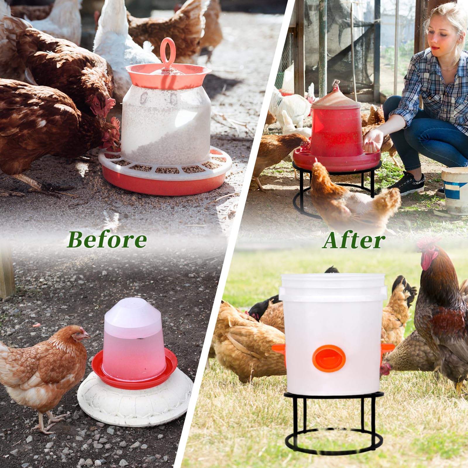 4Pcs Heavy Duty Metal Chicken Waterer Feeder Stand with 4 Legs & Round Base - Bucket & Barrel Support Holder for Poultry Coop - Indoor/Outdoor Use for Chicken Farms, Backyard Flocks & Homesteading