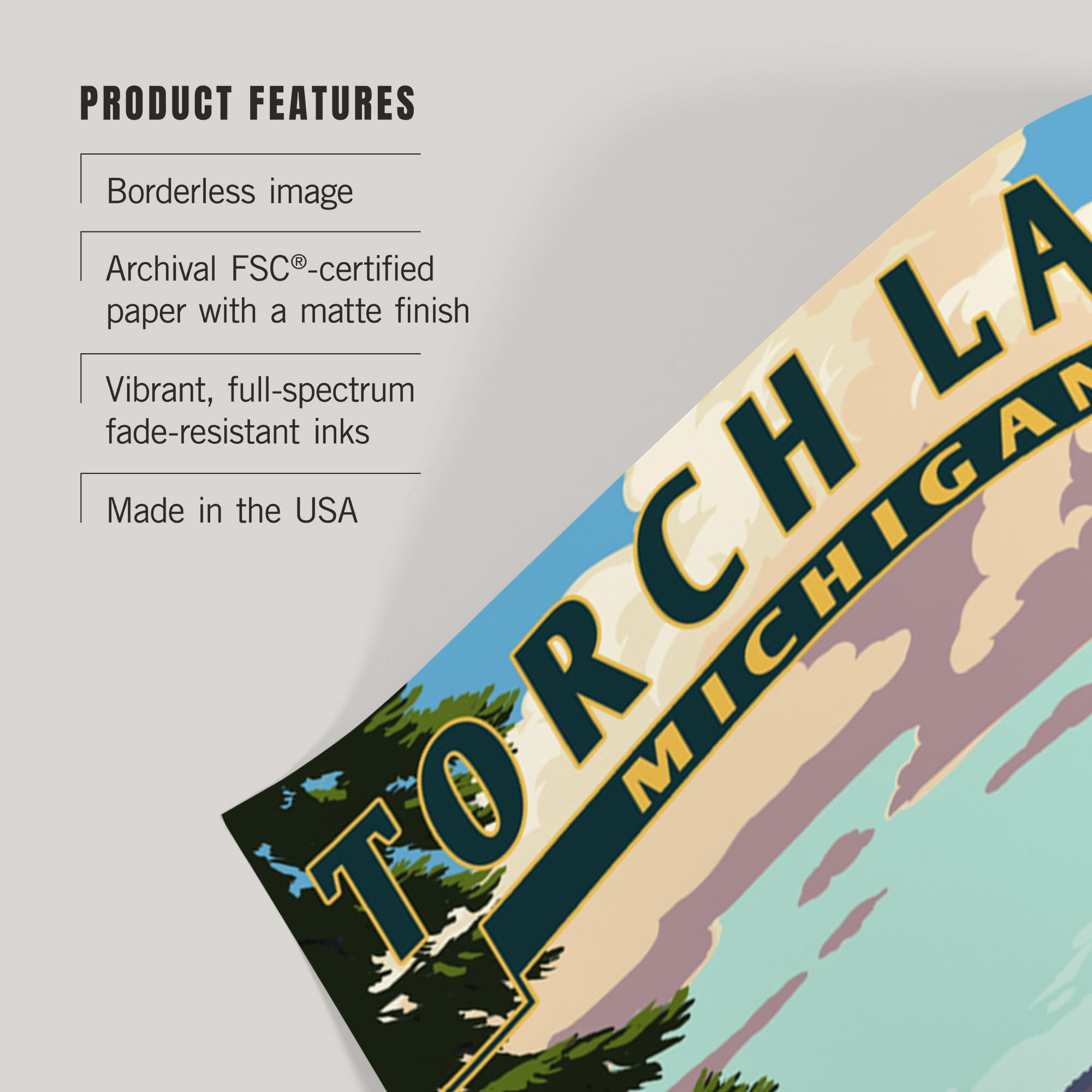 Lantern Press 36x54 Inch Giclee Art Print - Torch Lake Michigan Landscape with Adirondack Chairs - Premium Wall Decor for Living Room, Bedroom & Office