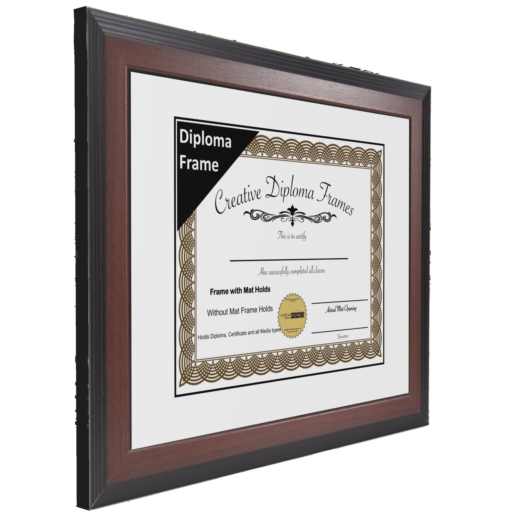 14x18 Mahogany Diploma Picture Frame with White Mat - Holds 14x18 Documents, Glass Front & Wall Hanger - Perfect for Graduation Certificates, Diplomas & Office Decor