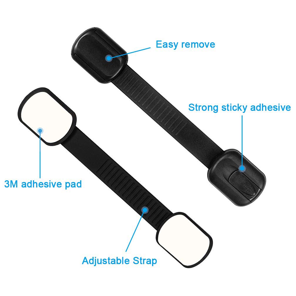 8 Pack Black Child Safety Cabinet Locks - Adjustable Baby Proof Latches for Drawers, Oven, Fridge, Toilet Seat & Cupboards | Extra Strong Adhesive Pads Included | Perfect for Kitchen, Bathroom & Nursery Childproofing