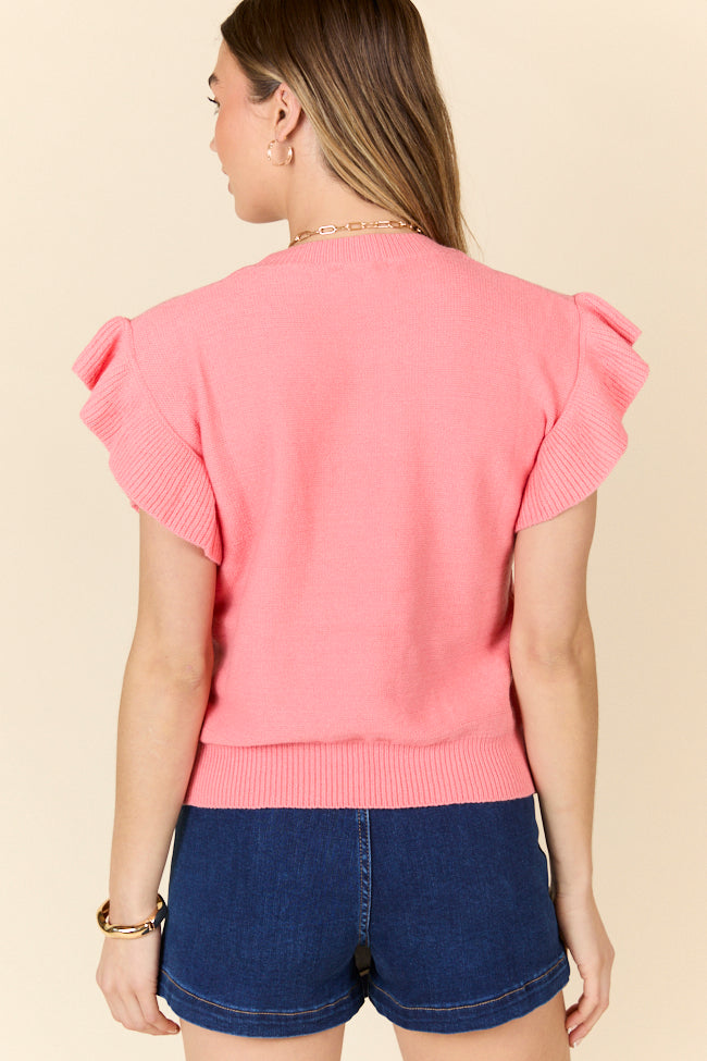 Coral Ruffle Short Sleeve Sweater for Women - Trendy & Comfortable Knit Top for Spring/Summer - Perfect for Casual Outings & Date Nights