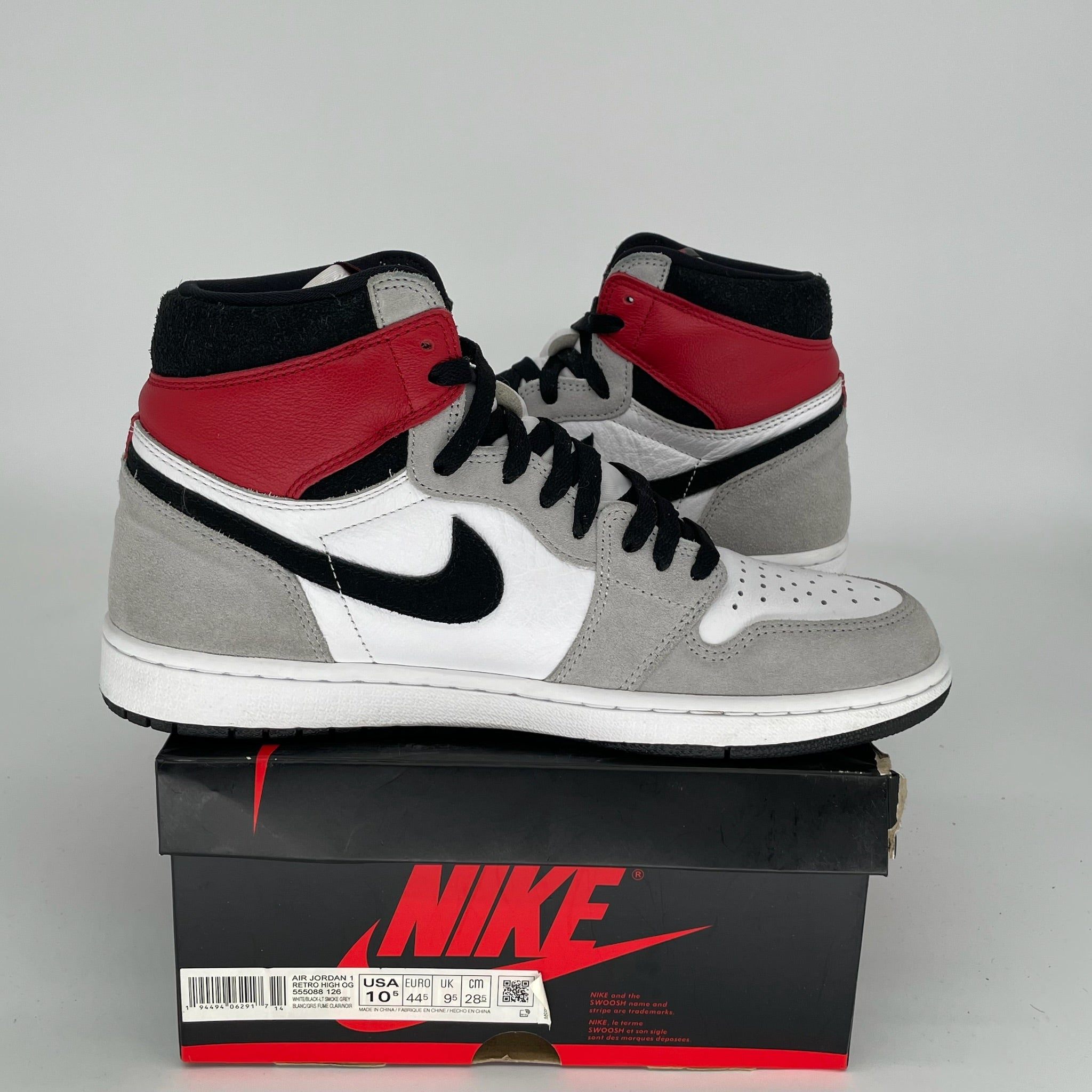 AIR JORDAN 1 Retro High OG 'Light Smoke Grey' Men's Basketball Shoes Size 10.5 - Style 555088-126 | Sneakers for Streetwear, Casual Wear & Basketball Games