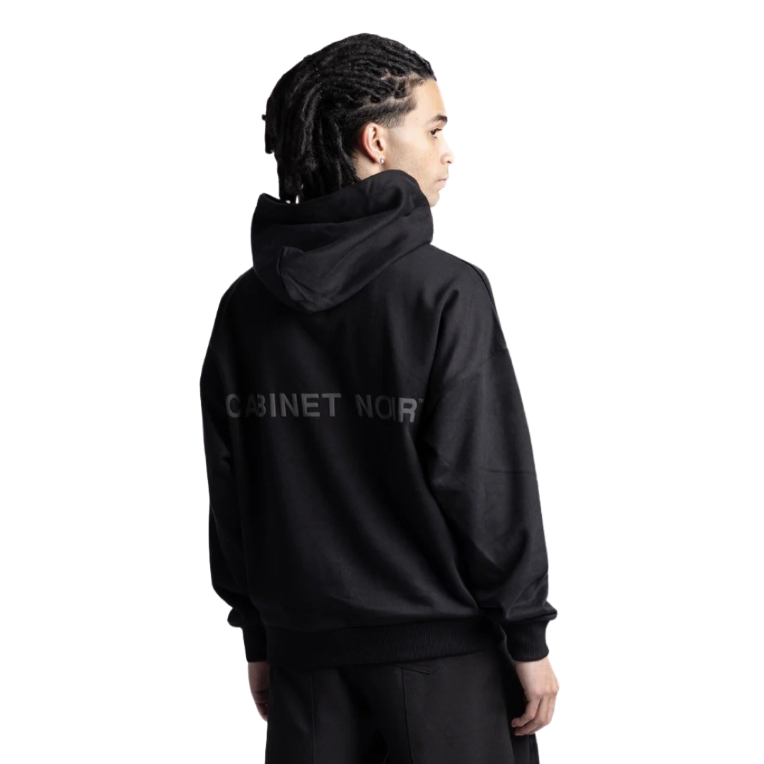 Black Pullover Hoodie with Noir Font Logo - Cozy and Stylish for Casual Wear, Street Fashion & Outdoor Activities