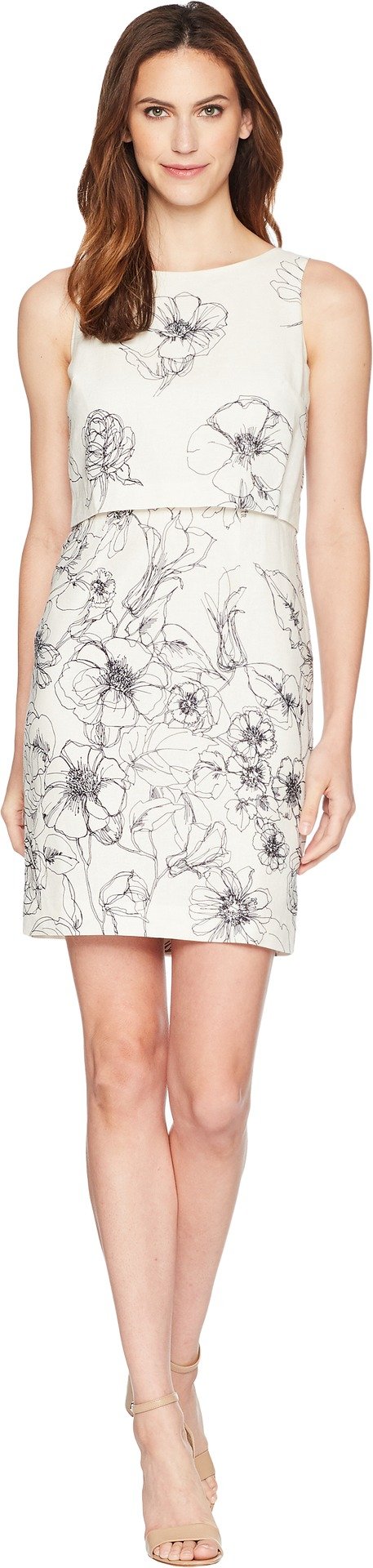 **Ivanka Trump Linen Printed Popover Sleeveless Dress - Ivory/Navy - Size 14 | Casual Summer Outfit, Beach Cover-Up, or Office Wear**