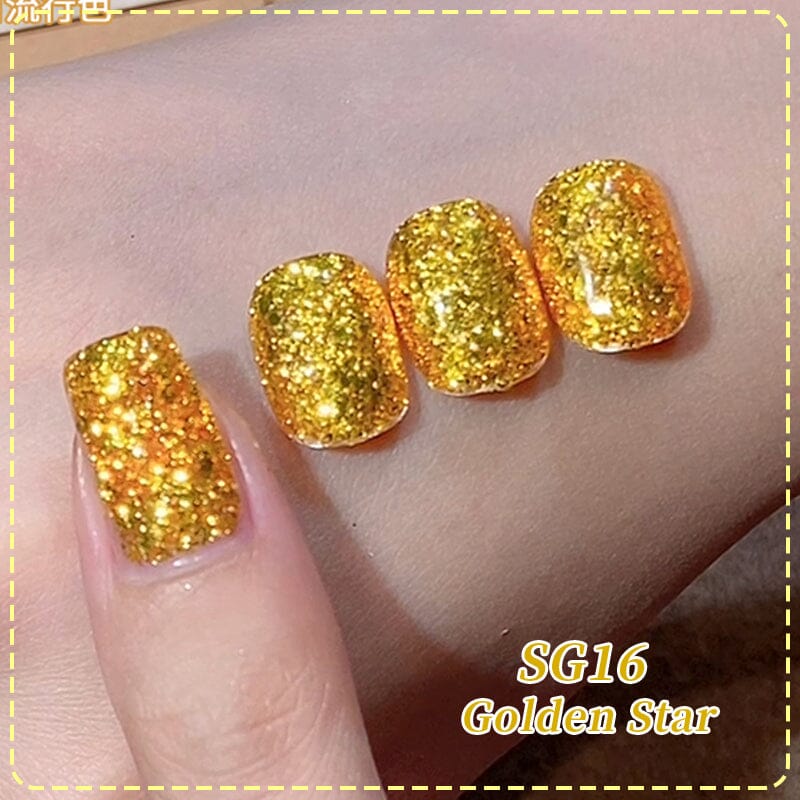 Gold Glitter Sequins Gel Polish SG16 - 10ml Golden Star Nail Art Polish for Manicures & Pedicures - Perfect for Parties, Weddings, and Special Occasions