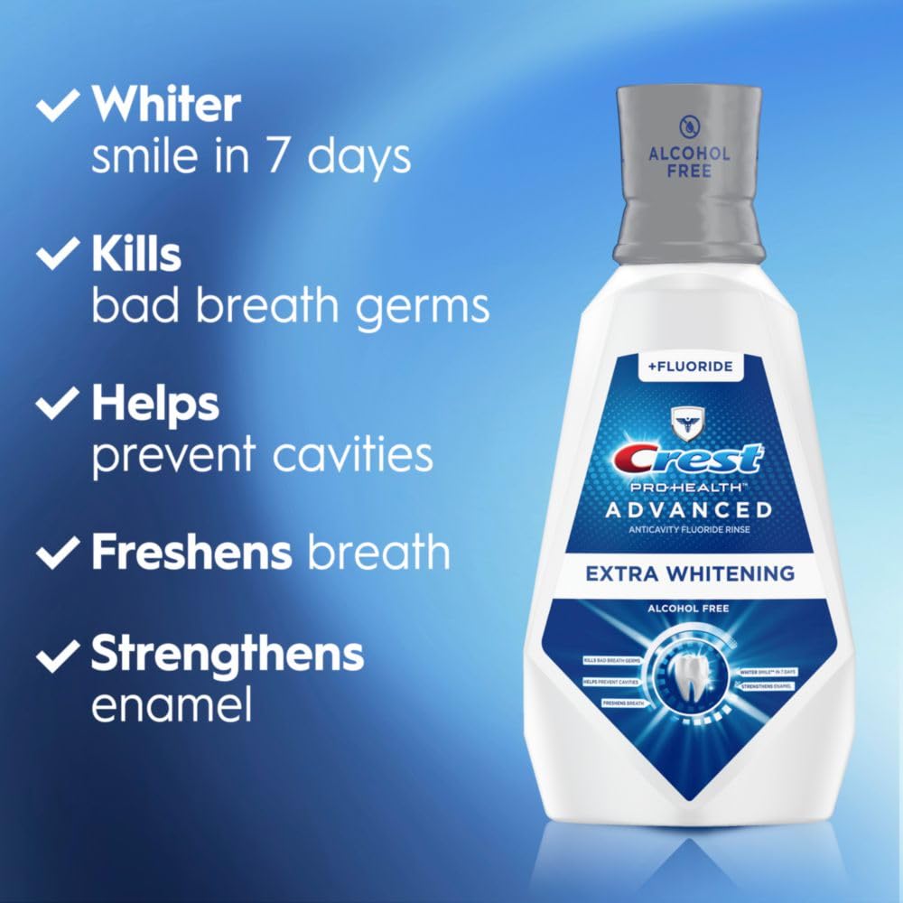 Crest Pro-Health Advanced Alcohol Free Mouthwash for Teeth Whitening - Energizing Mint Flavor, 946 mL (32 fl oz) - Freshens Breath & Fights Cavities for Daily Oral Care at Home or Travel