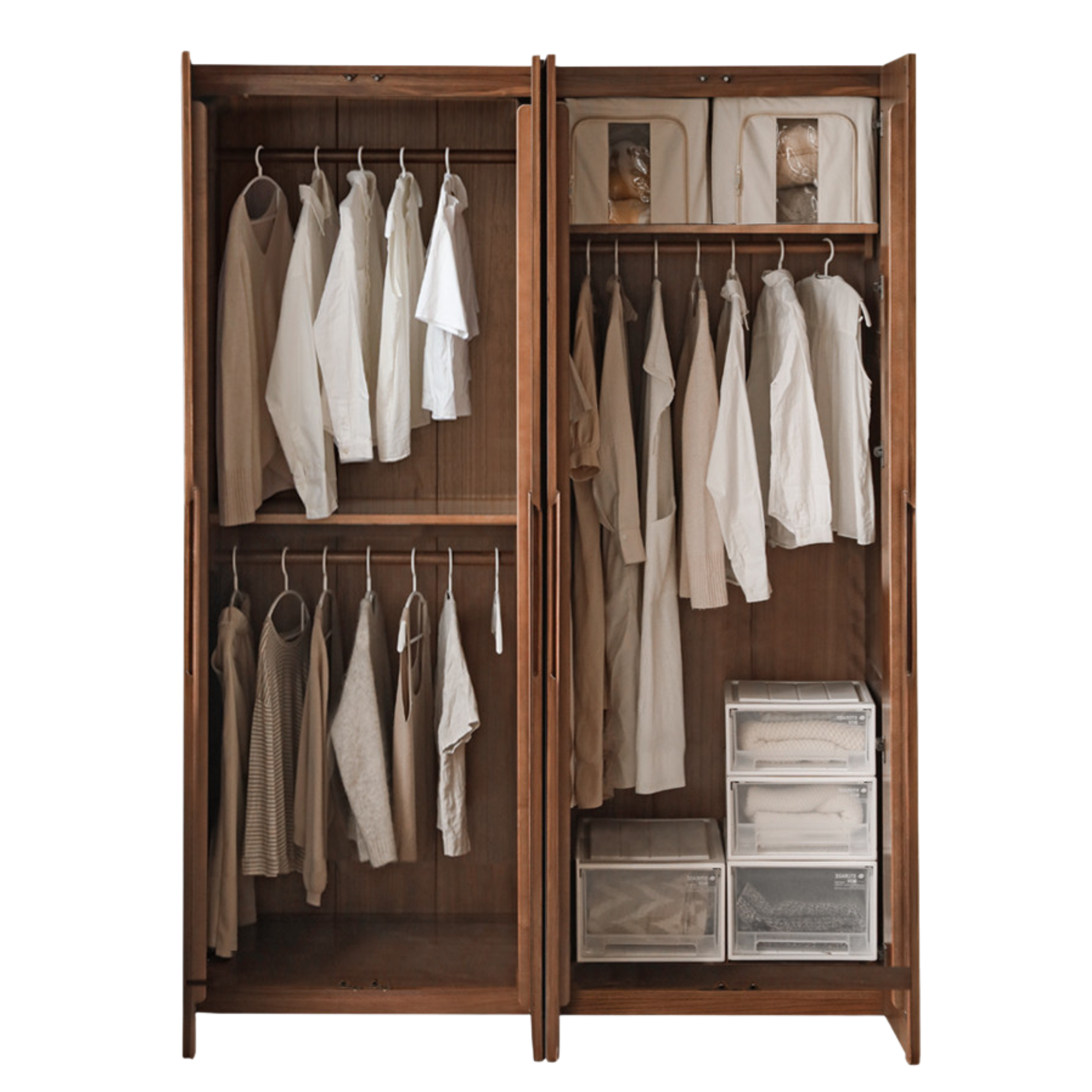 62.9x23.2x78.7 inch / 160x59x200 / Rich Dark Walnut color / four-door wardrobe model A