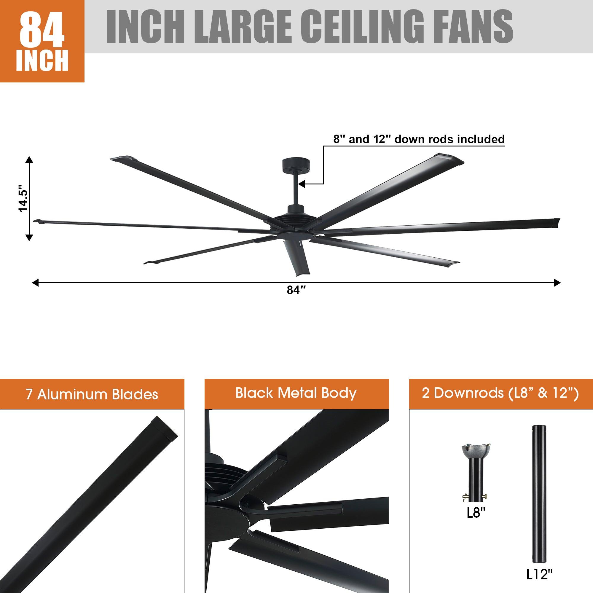 84 Inch & 100 Inch Large Ceiling Fan with Remote Control - Energy Efficient Quiet DC Motor for Living Room, Bedroom, Patio Outdoor Use