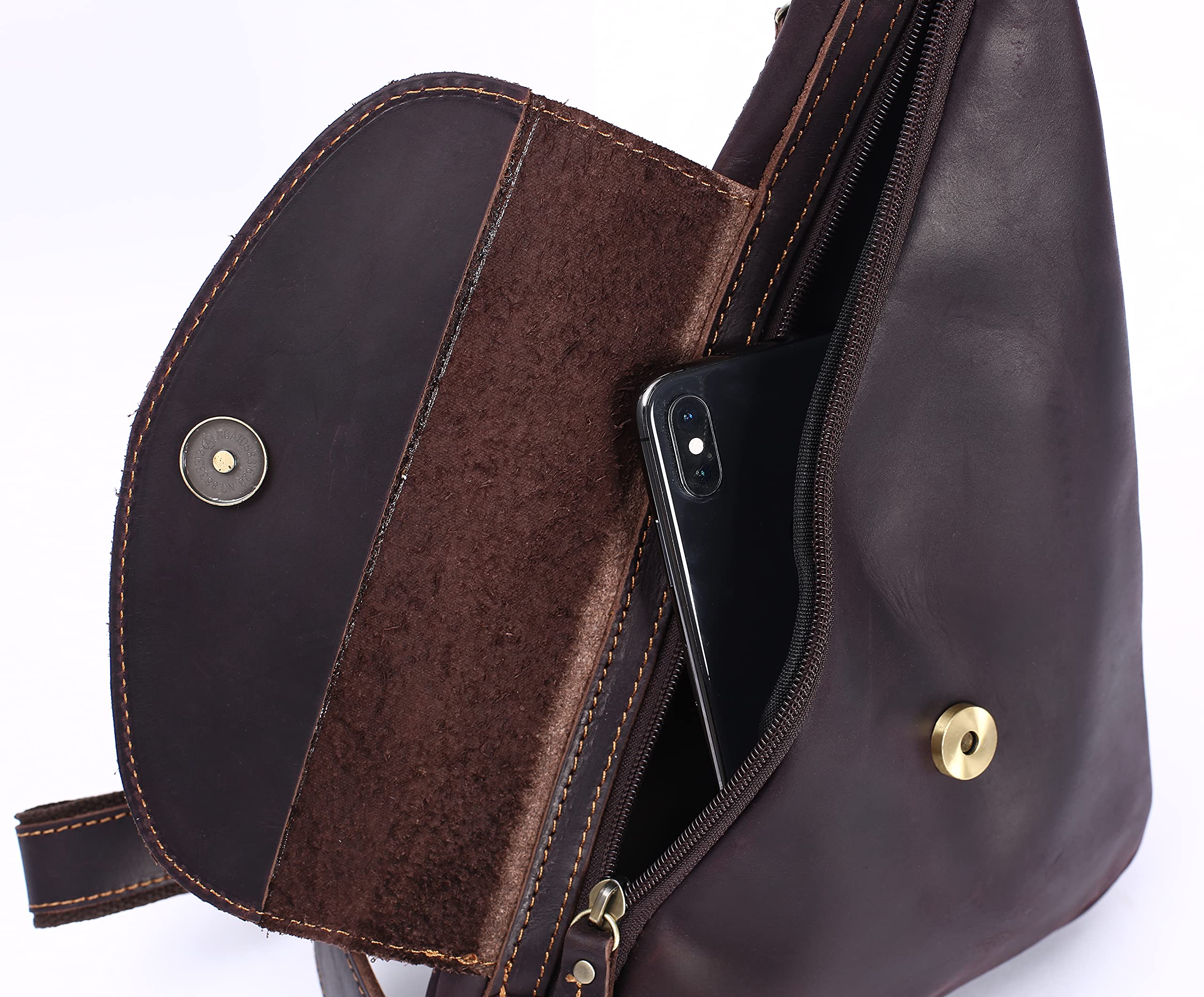 Men's Leather Crossbody Sling Backpack - Travel Hiking Chest Bag Daypack (Coffee Brown) - Perfect for Outdoor Adventures, Commuting & Daily Use