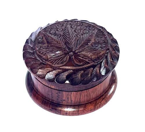 Handmade Natural Wooden 2-Part Herb Grinder - Eco-Friendly Antique Design with Artistic Carvings - Perfect for Herbs, Spices & Gifts (2 Inch) - Ideal for Home Use, Travel & Meditation Sessions
