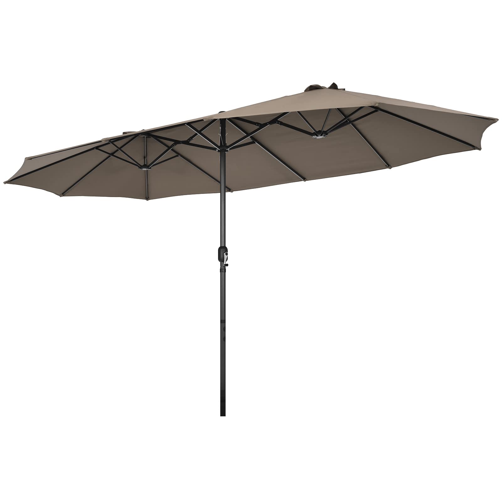Tangkula 15Ft Double-Sided Patio Umbrella - Extra Large Outdoor Market Umbrella with Hand-Crank System & Air Vents, 12-Rib Sturdy Metal Frame for Poolside, Garden, Backyard, Beach, and Outdoor Dining (Brown) - Perfect for Shade in Hot Summer Days