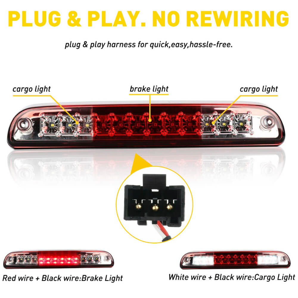 LED Third Brake Light Red Shell - Compatible with Ford Ranger, Explorer, F-150, F-250, F-350 & Mazda B-Series Trucks | High-Visibility Safety Upgrade for Night Driving & Towing