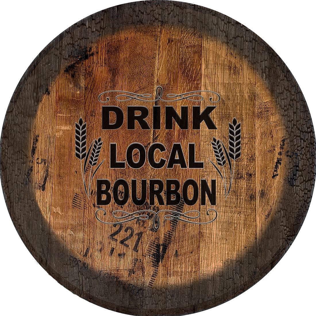 PS Prints Drink Local Bourbon Pub Sign - Large Oak Whiskey Barrel Lid Wall Decor for Home Bar, Man Cave & Tavern Decorations