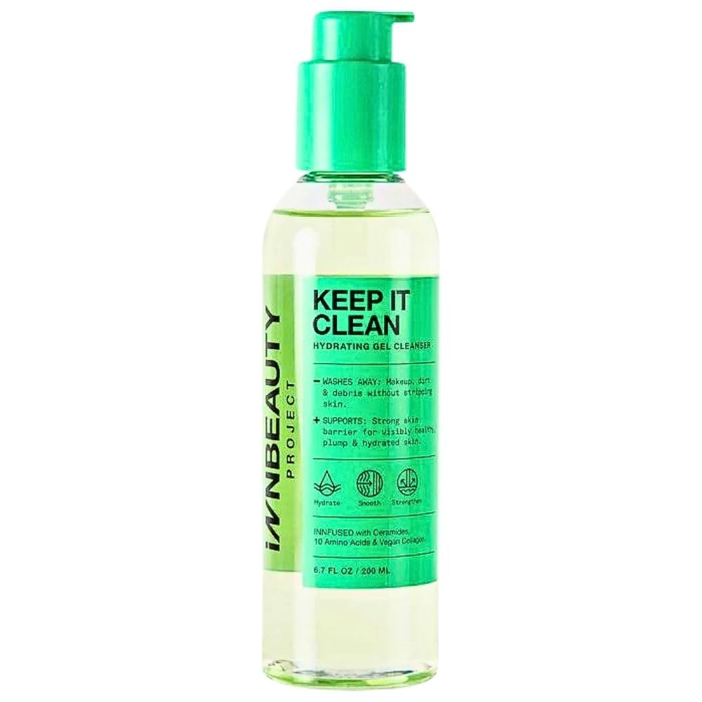 Innbeauty Project Keep It Clean Hydrating Gel Cleanser with 10 Amino Acids, Ceramides & Vegan Collagen | Gentle Face Wash for Dry & Sensitive Skin | 6.7 Fl Oz | Perfect for Morning & Night Skincare Routine
