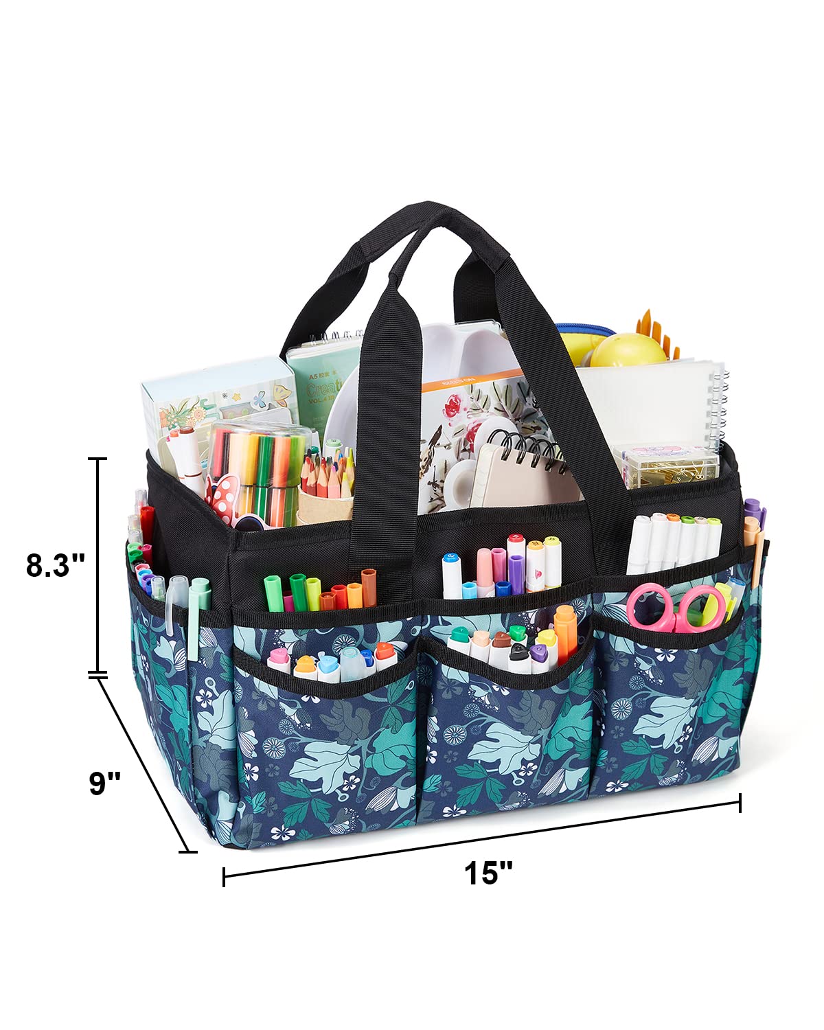 Green Floral Craft Tote Bag - Multi-Purpose Art Organizer with Handle for Painting, Sewing & DIY Supplies | Perfect for Artists, Crafters & Home Organization