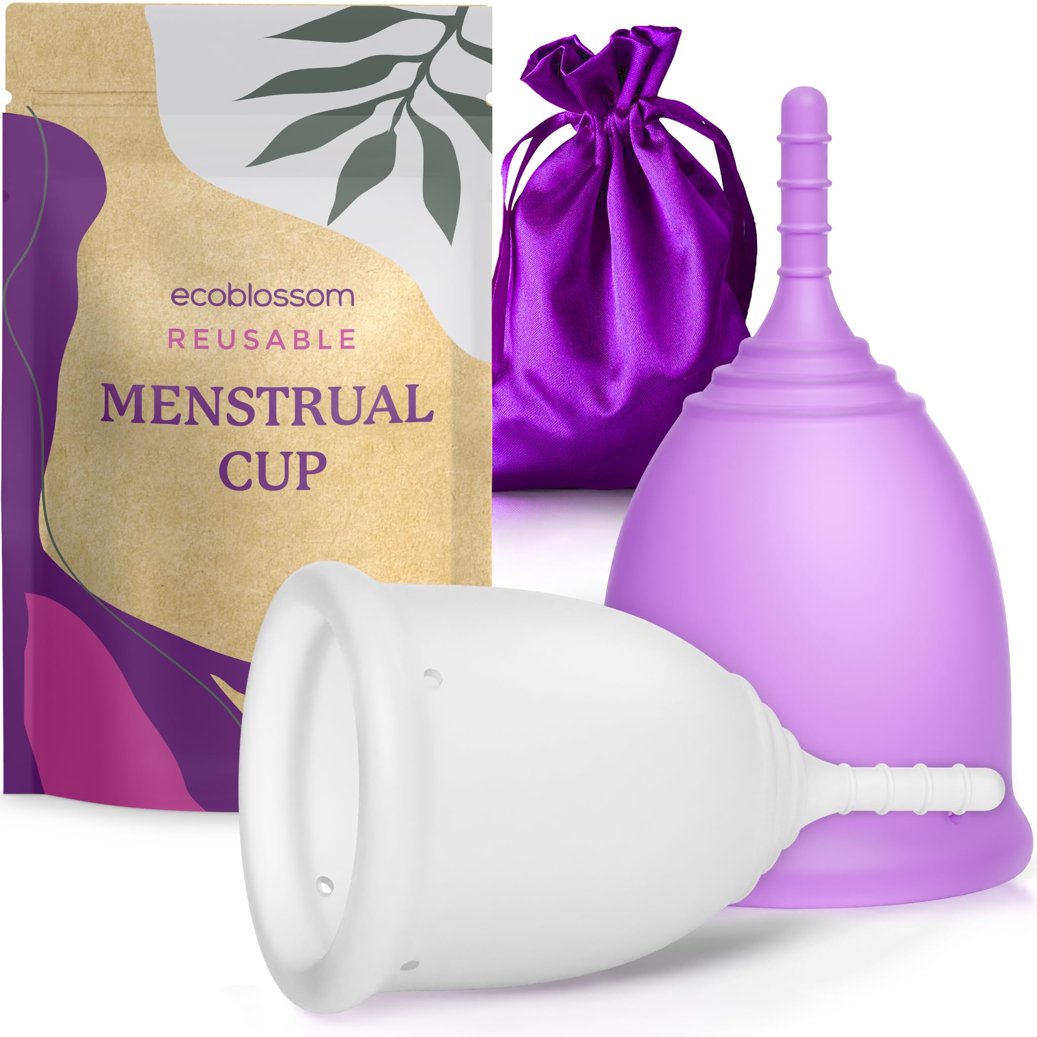 EcoBlossom Reusable Menstrual Cup Set - 2 Pack Medical Grade Silicone Period Cups for Women - Leakproof & Comfortable for 12 Hours - Ideal for Travel, Sports & Active Lifestyles