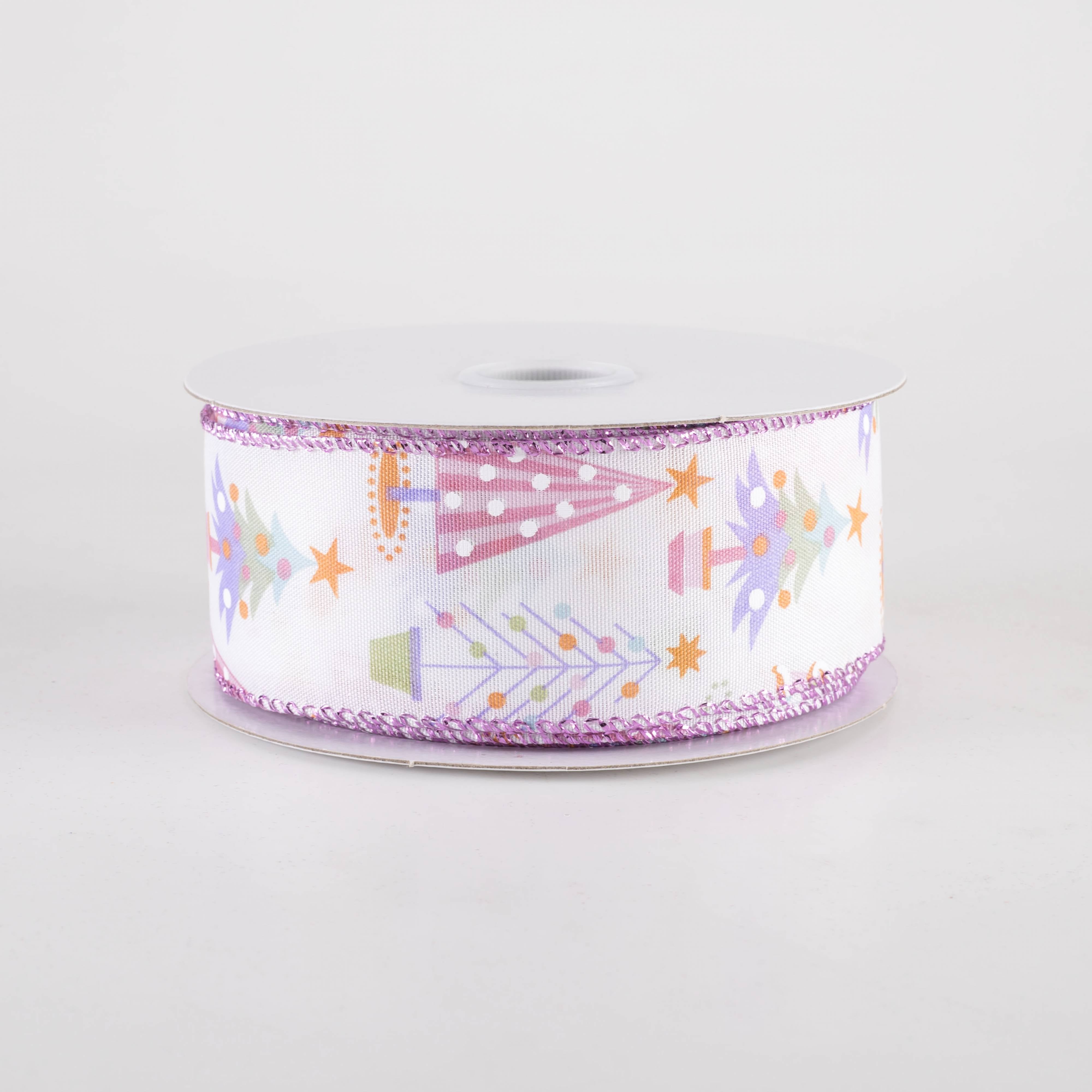 1.5 Inch Pastel Christmas Tree Ribbon - 10 Yards Decorative Ribbon for Holiday Gifts, Wreaths & Tree Decorations