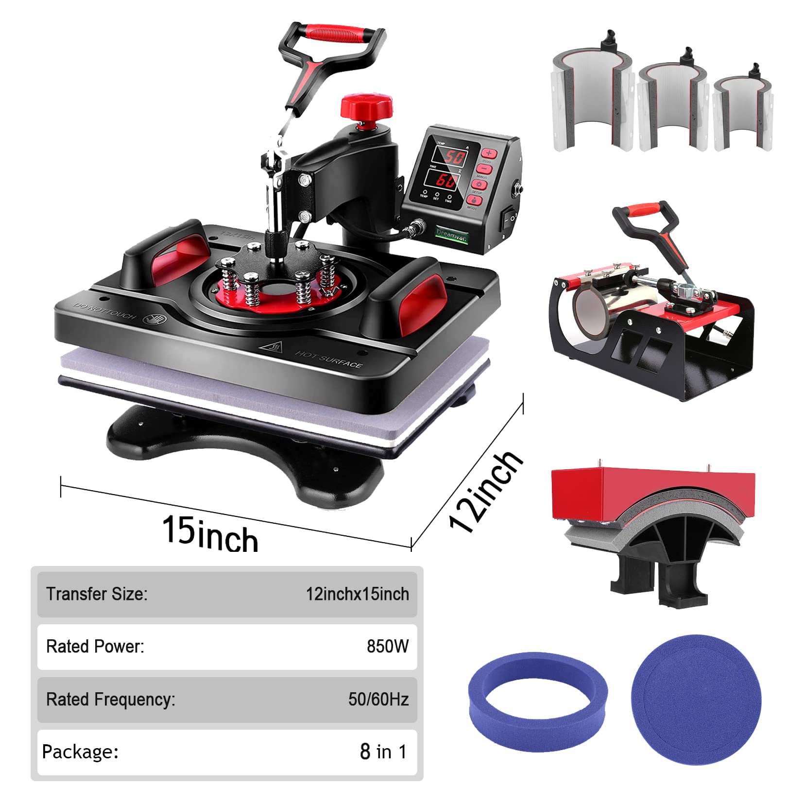 8-in-1 Upgraded 15x12 Inch Digital Swing Heat Press Machine - Industrial Quality Sublimation Heat Transfer for T-Shirts, Mugs, Hats & Plates | Perfect for DIY Crafts, Custom Apparel & Small Business Printing