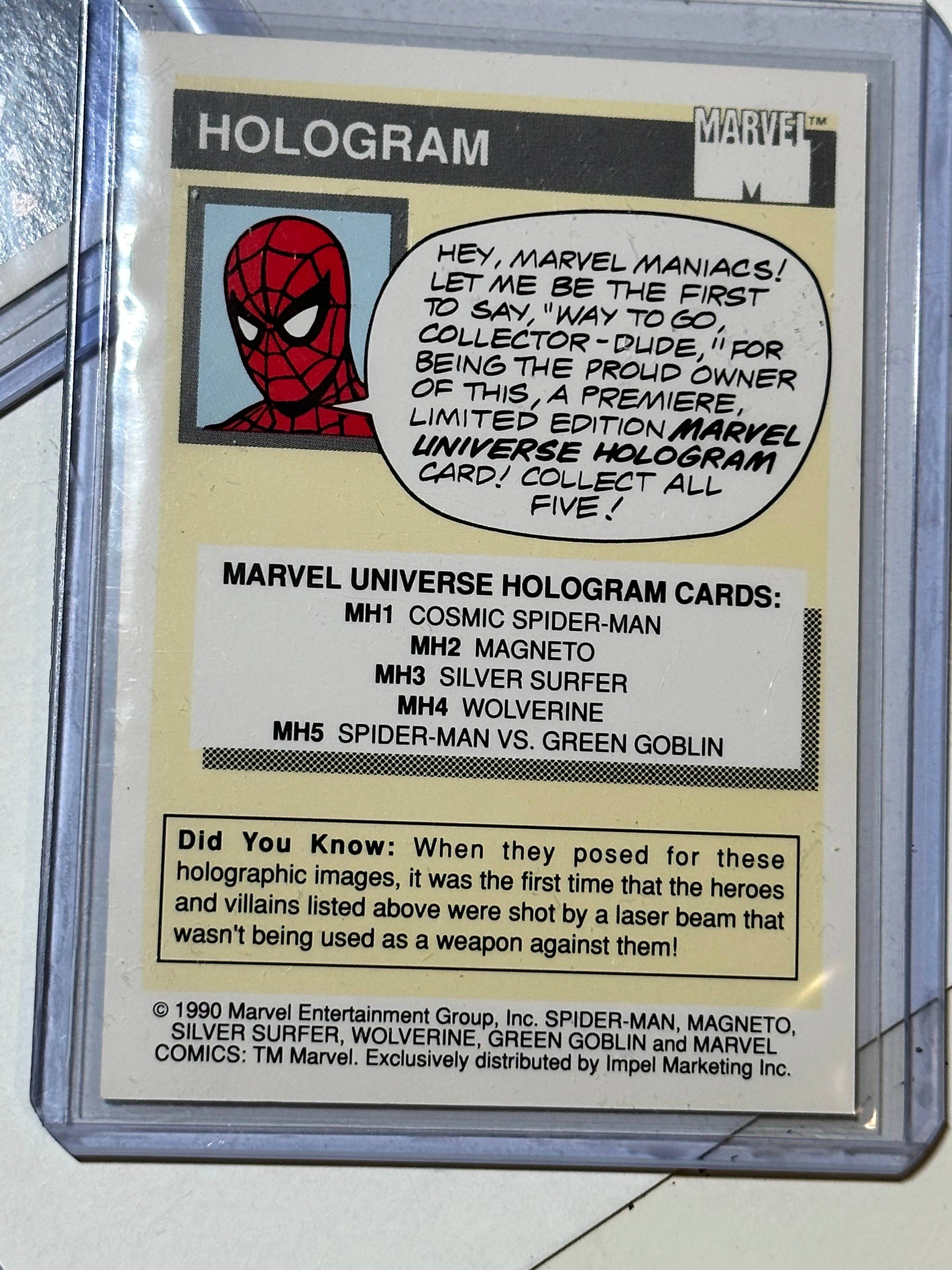 **Marvel Universe First Series Rare 5 Hologram Insert Cards Set 1990 - Collectible Trading Cards for Comic Fans & Nostalgic Gift**