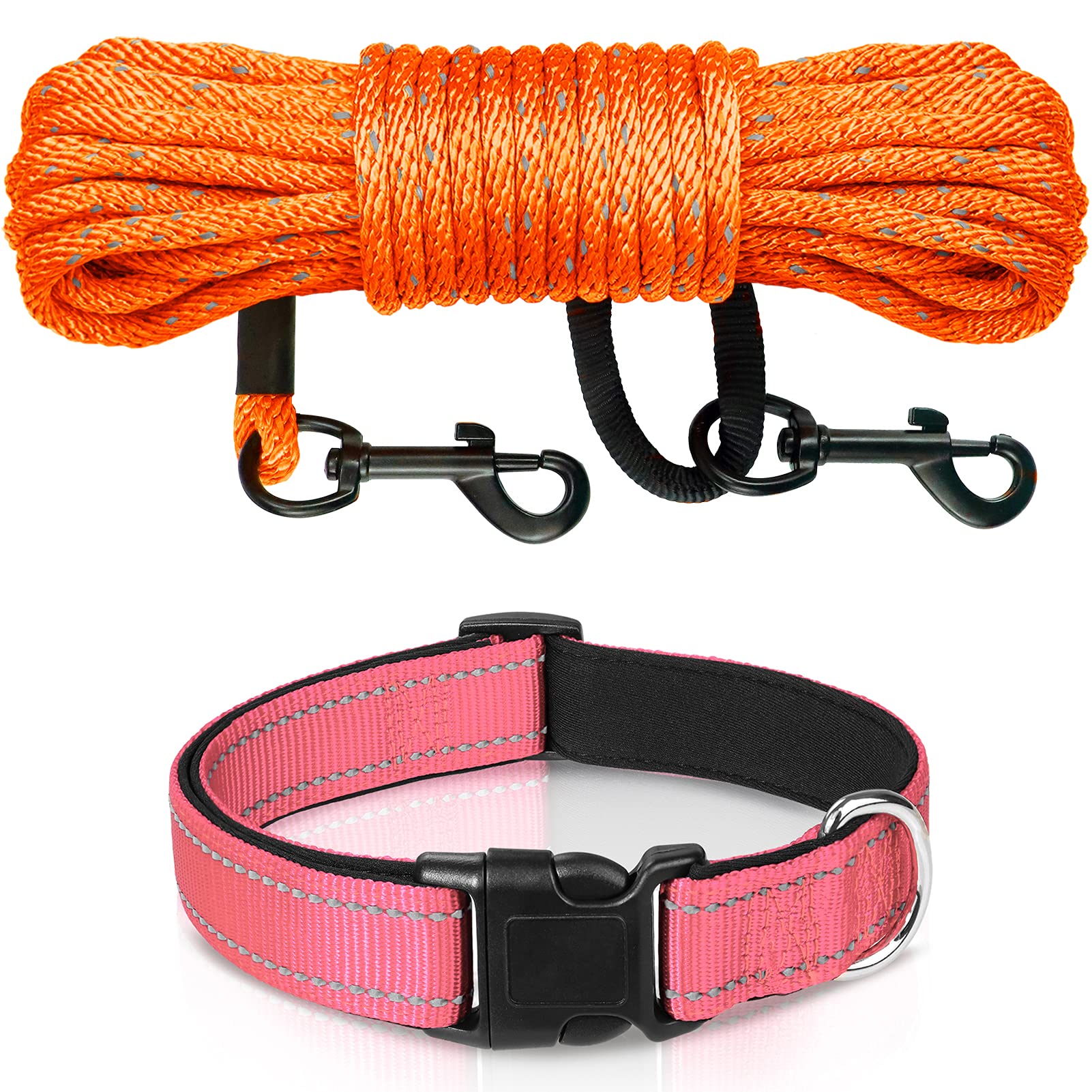 Joytale 15FT Long Reflective Dog Training Leash with Extra Small Collar Set - Durable Tie Out Rope & Check Cord for Small Dogs - Perfect for Backyard, Hiking & Outdoor Adventures