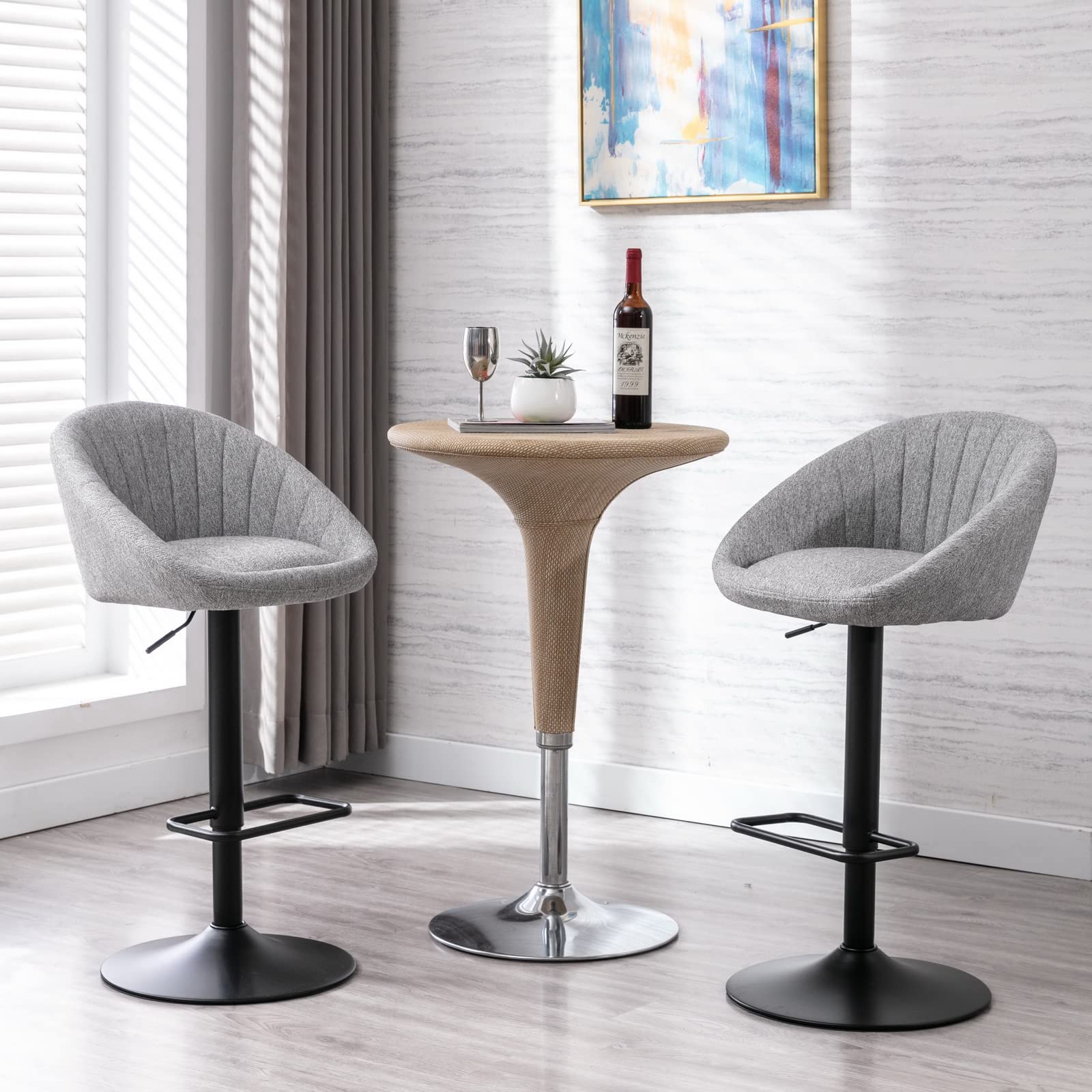 CIMOTA 2-Pack Swivel Adjustable Bar Stools - Modern Counter Height Stools with Back Support, 25-33 Inch Adjustable Seat Height, Grey Terrycloth Upholstery - Perfect for Kitchen Island, Dining Room, Home Bar & Breakfast Nook