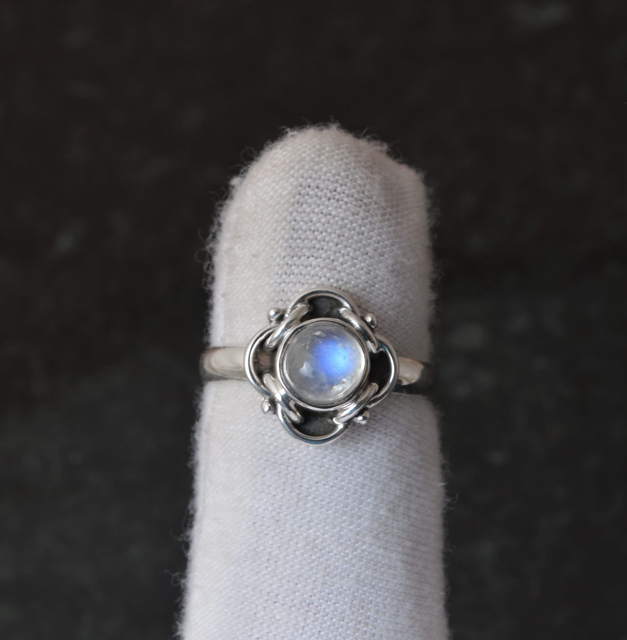 Natural Moonstone Ring for Women - 925 Sterling Silver Handmade Bohemian Jewelry, Round Moonstone Gemstone, Minimalist Mother's Gift (Size 7) | Perfect for Weddings, Date Nights & Boho Fashion