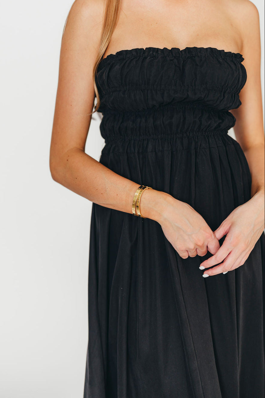 Elegant Caitlyn Black Woven Maxi Dress for Women - Perfect for Summer Beach Vacations, Weddings & Evening Parties