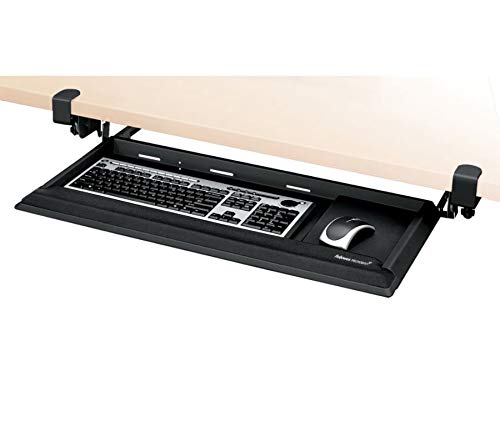 Fellowes Designer Suites Black Keyboard Drawer (8038304) - Ergonomic Under Desk Tray for Office & Home Workspace Organization