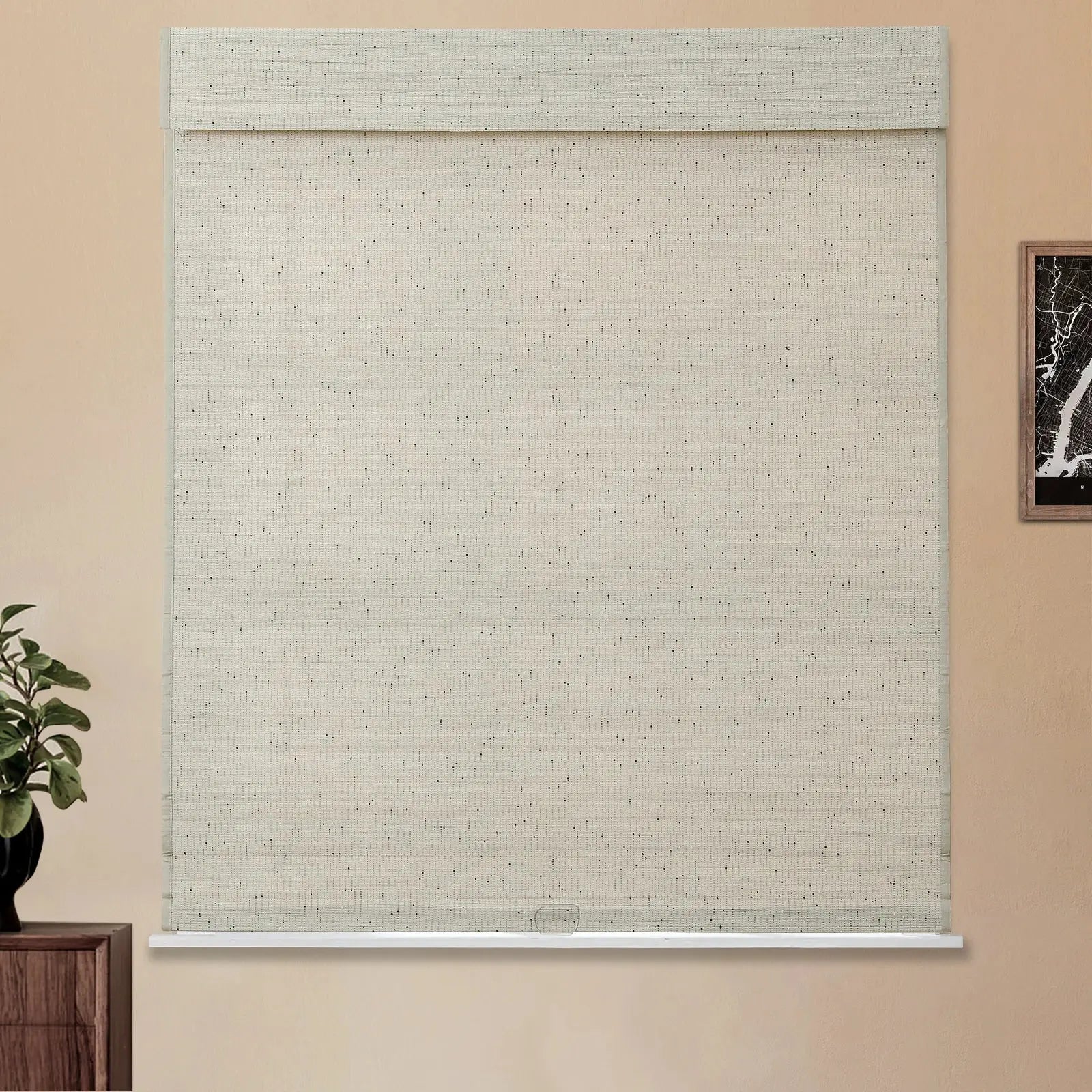 Sybil Bamboo Roman Shade - Winter White Window Treatment | Natural Eco-Friendly Blinds for Living Room, Bedroom & Office