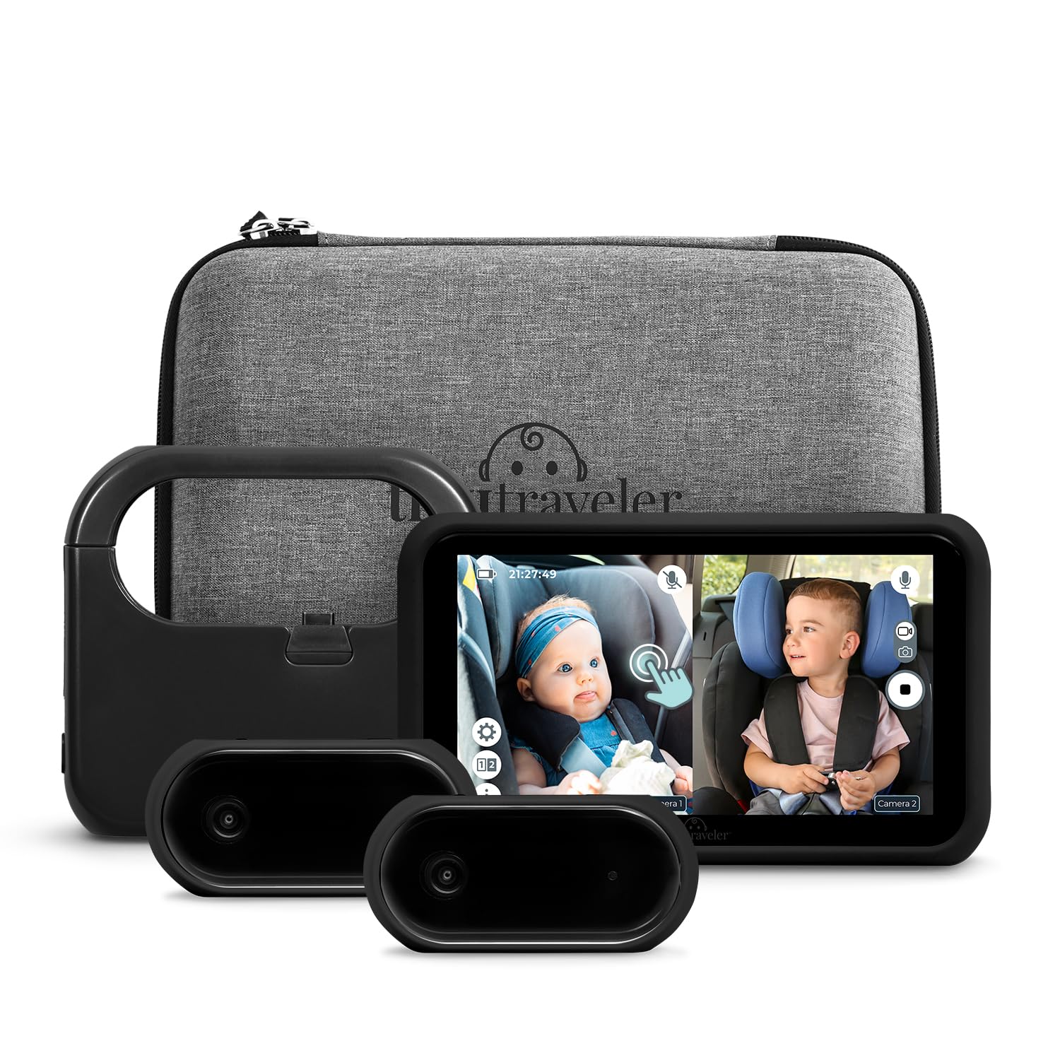 Tiny Traveler Baby Car Camera for 2 Kids - Touch Screen Rear-Facing Car Seat Monitor with Night Vision & Power Bank | No WiFi Baby Camera for Car, Home & Travel | Perfect for Road Trips, Family Outings & Safe Baby Monitoring