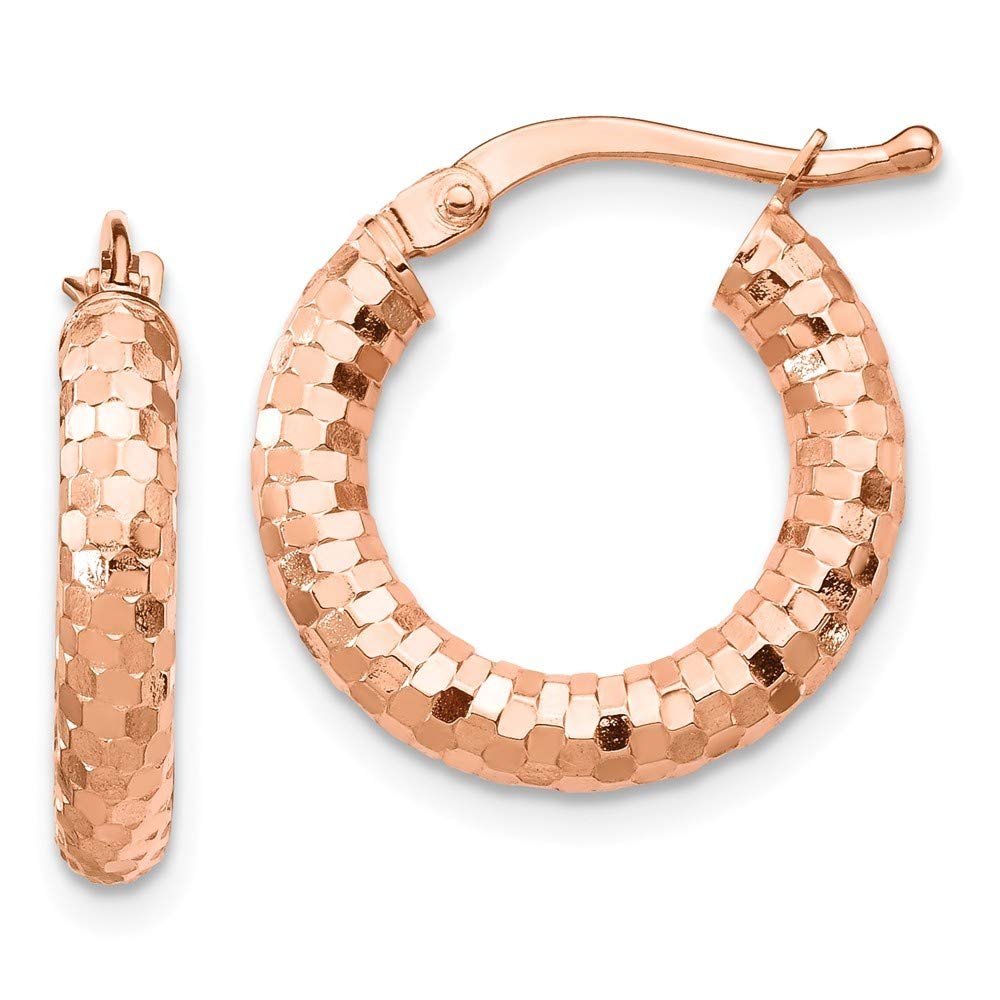 14K Rose Gold 3x10mm Sparkle Cut Hoop Earrings for Women - Elegant Jewelry Gift for Anniversary, Birthday & Special Occasions - Perfect for Date Night, Parties & Everyday Wear